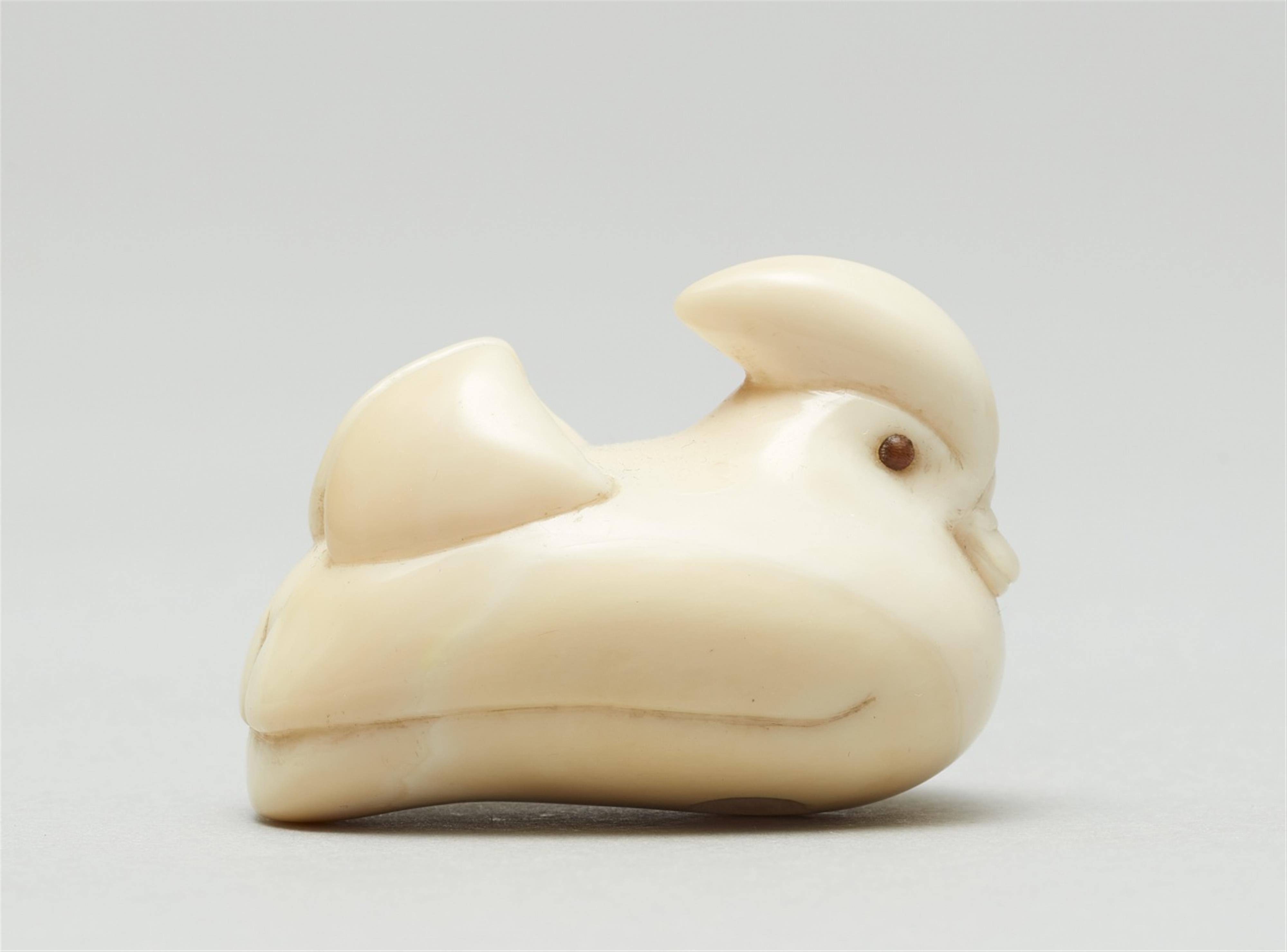 A marine ivory netsuke of a mandarin duck. Late 19th century - image-5