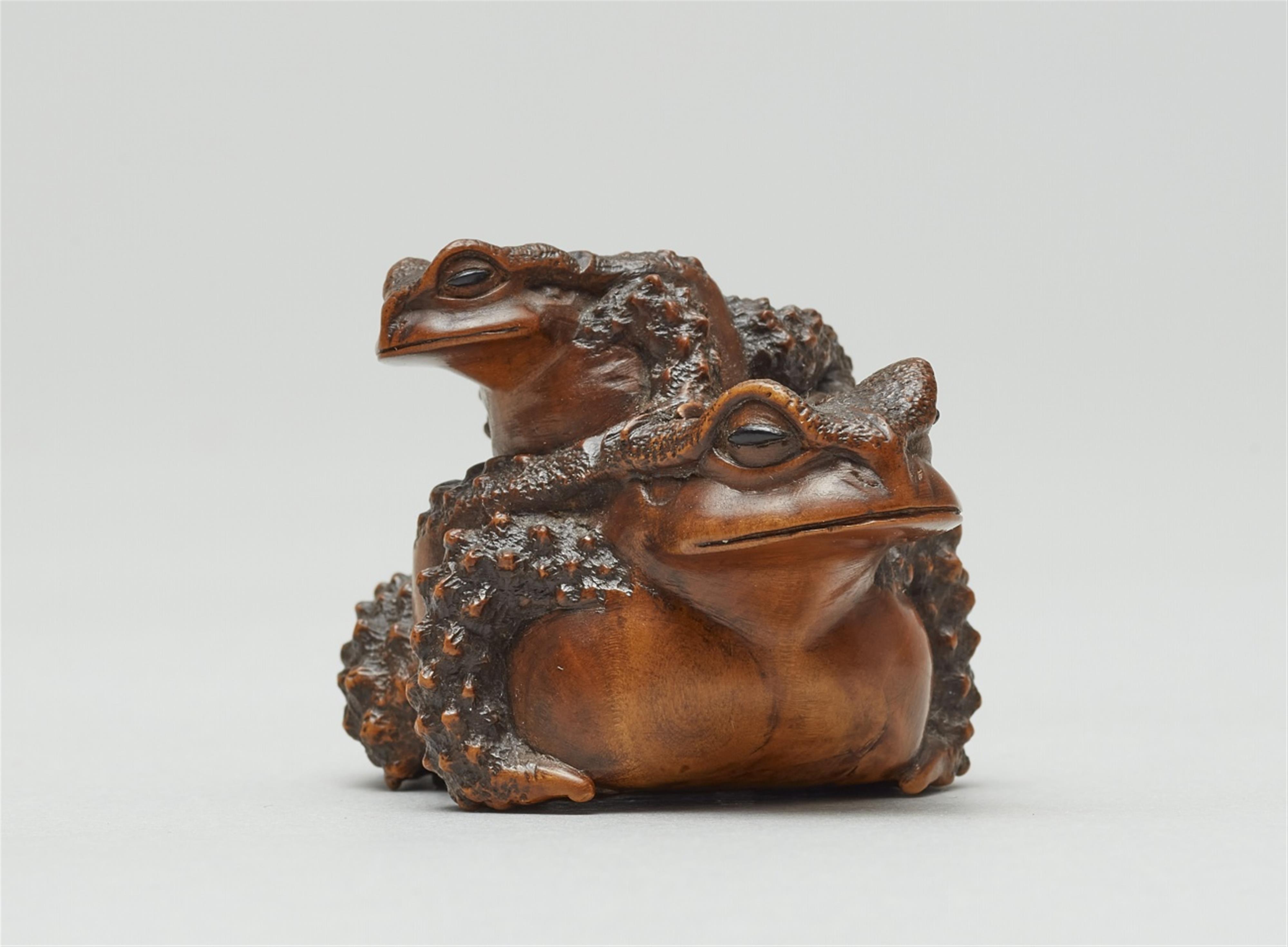 A boxwood okimono netsuke of a toad with young. Early 20th century - image-2