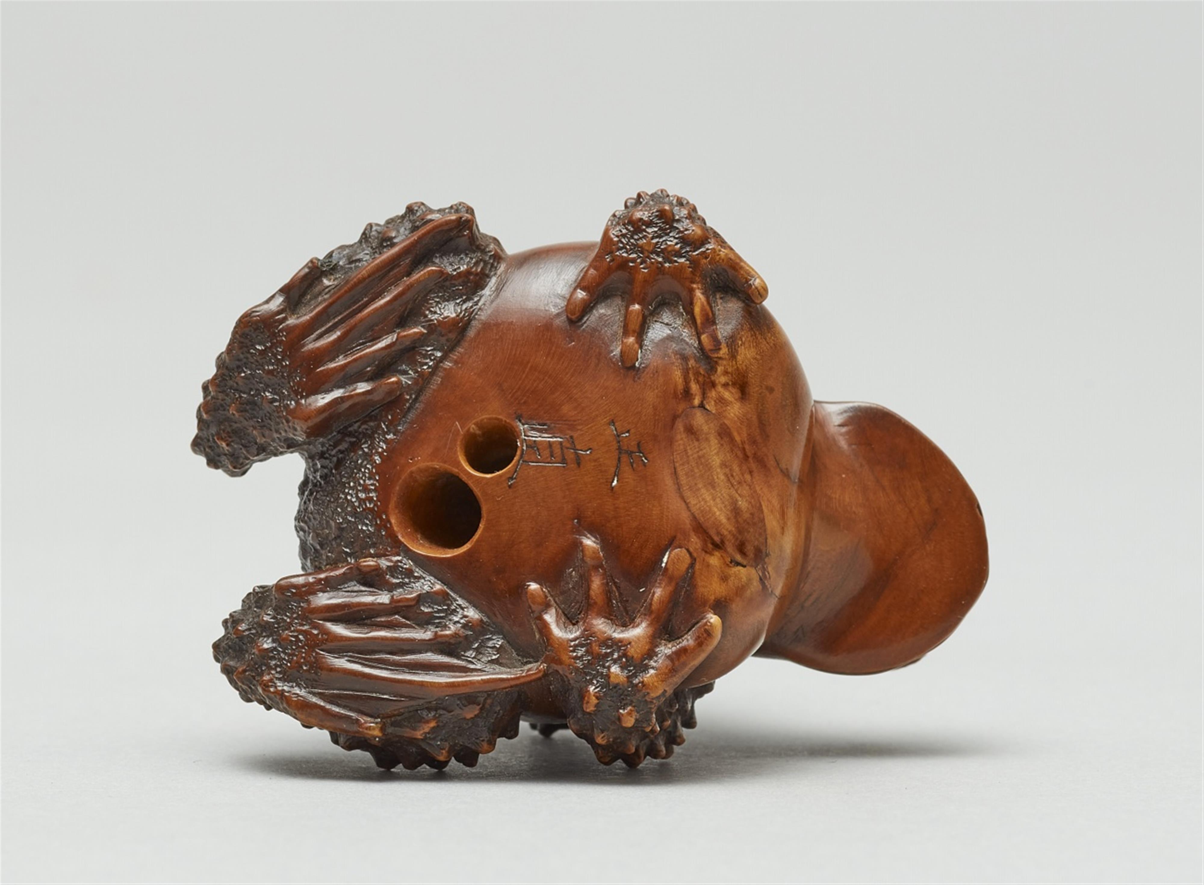 A boxwood okimono netsuke of a toad with young. Early 20th century - image-6