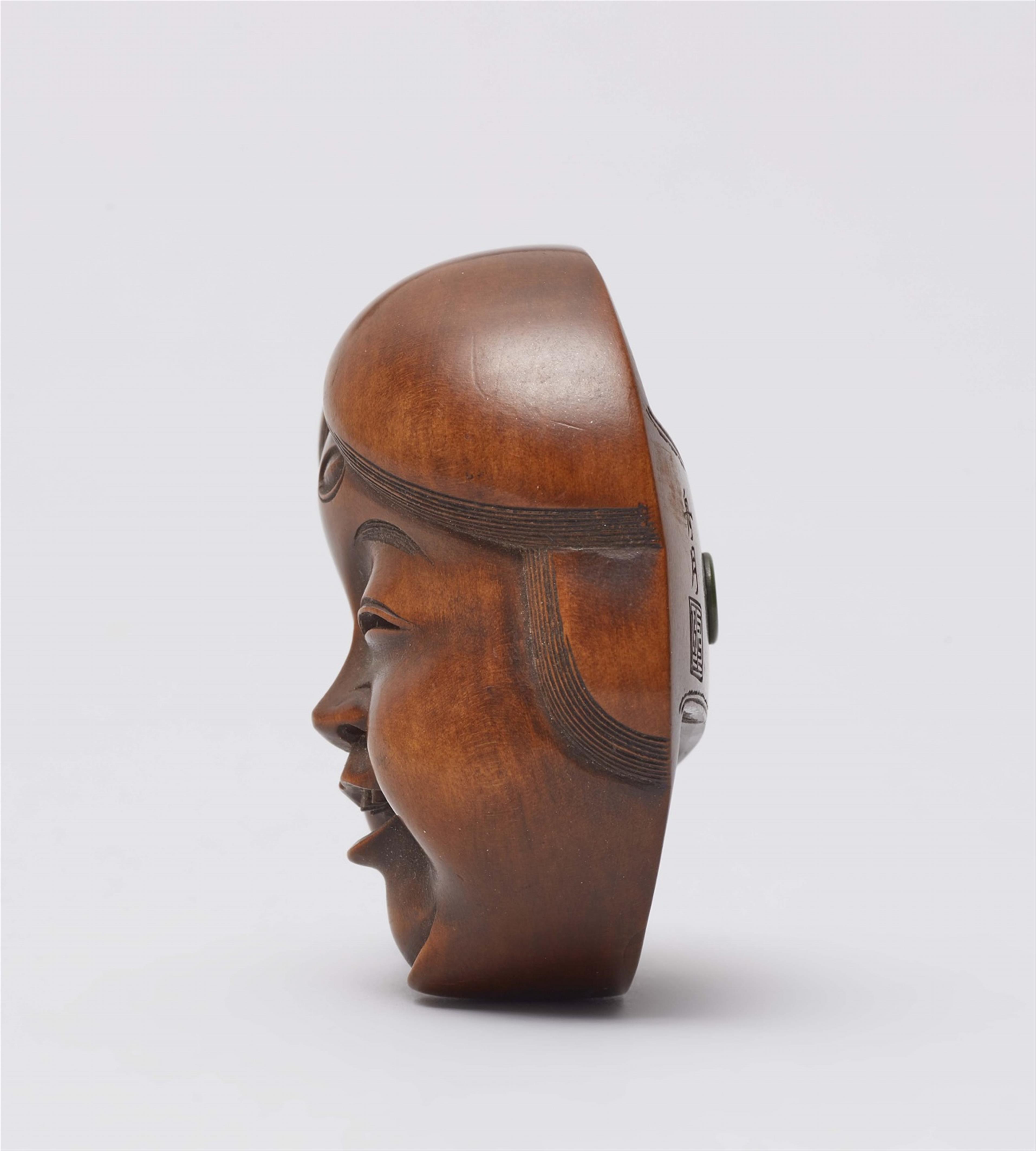 A boxwood mask netsuke of Okame. Mid-19th century - image-4