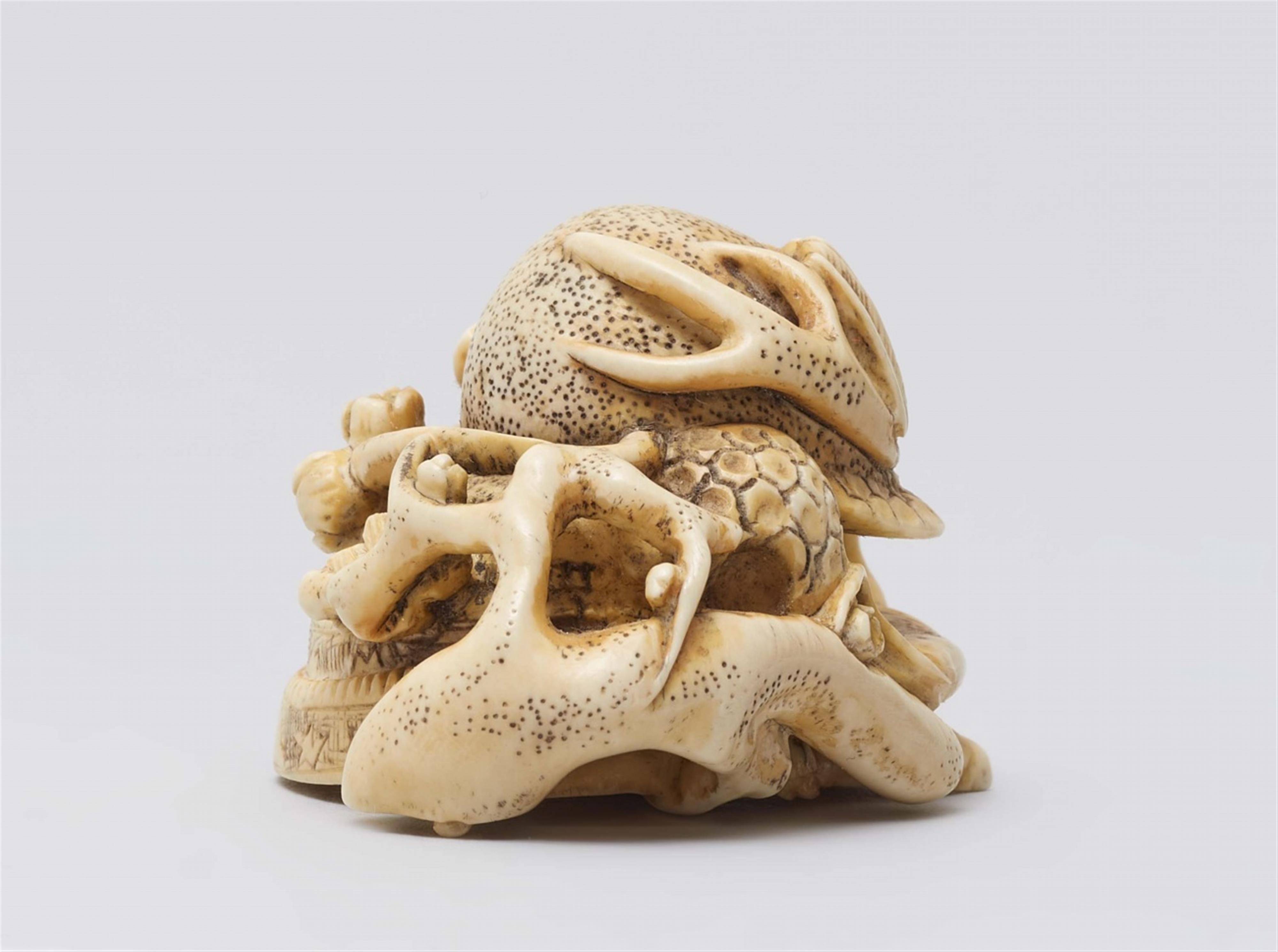 An ivory netsuke of a kabuto on plum branches. Second half 19th century - image-4