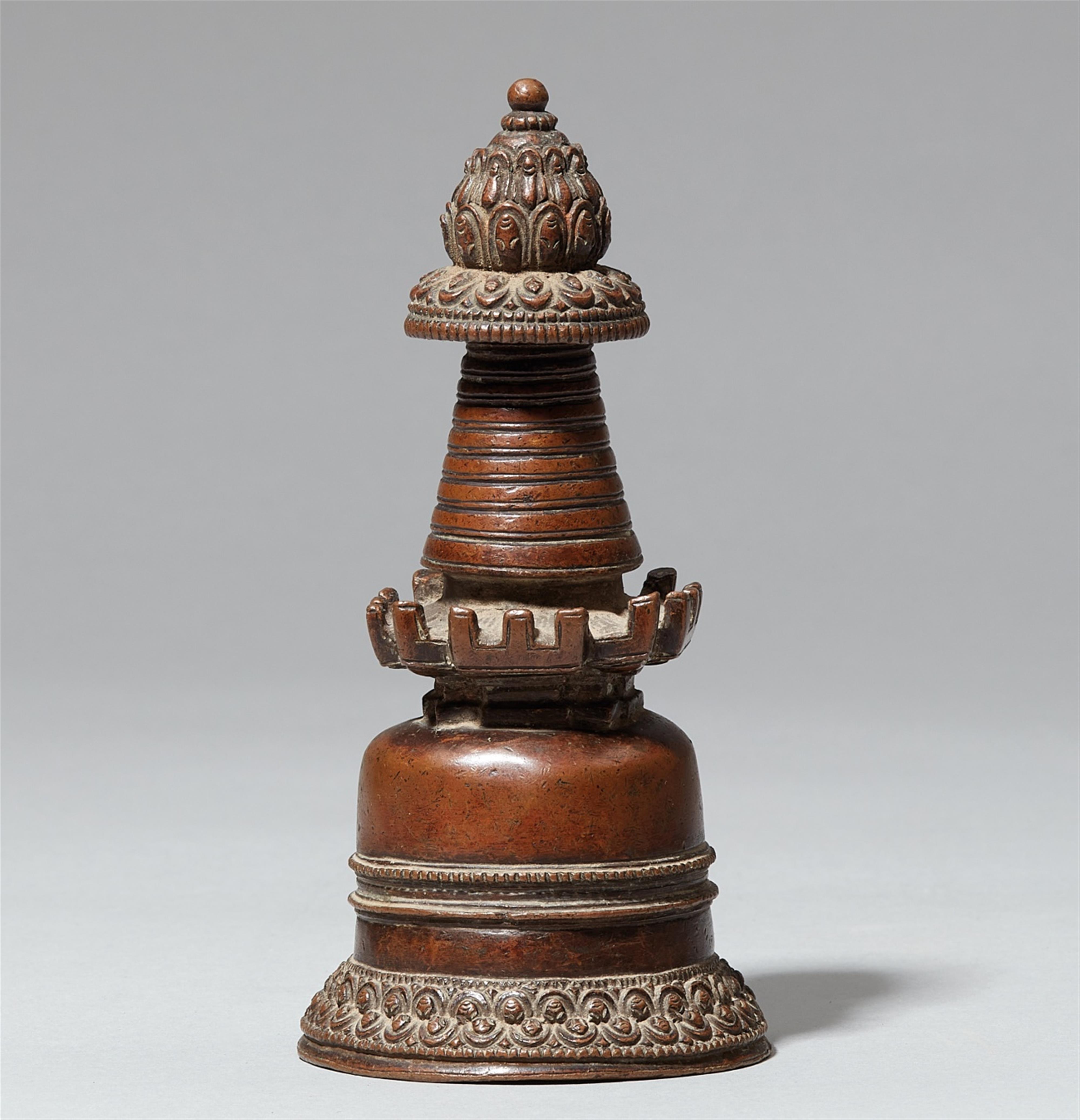 A Tibetan copper stupa. 18th century or earlier - image-1