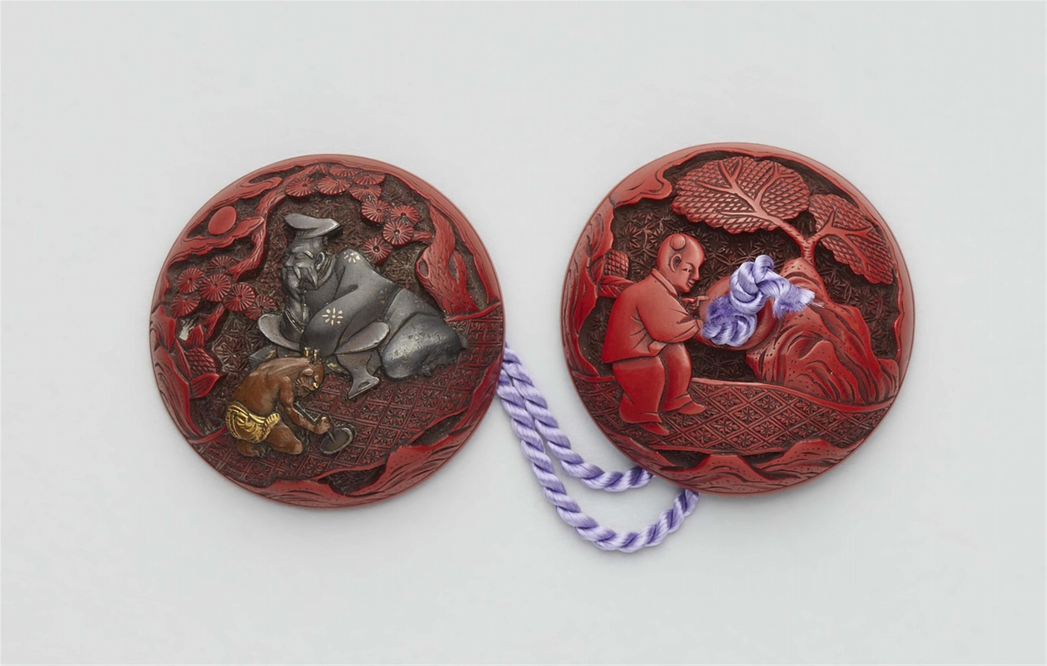 A red lacquer manju netsuke. 19th century - image-2