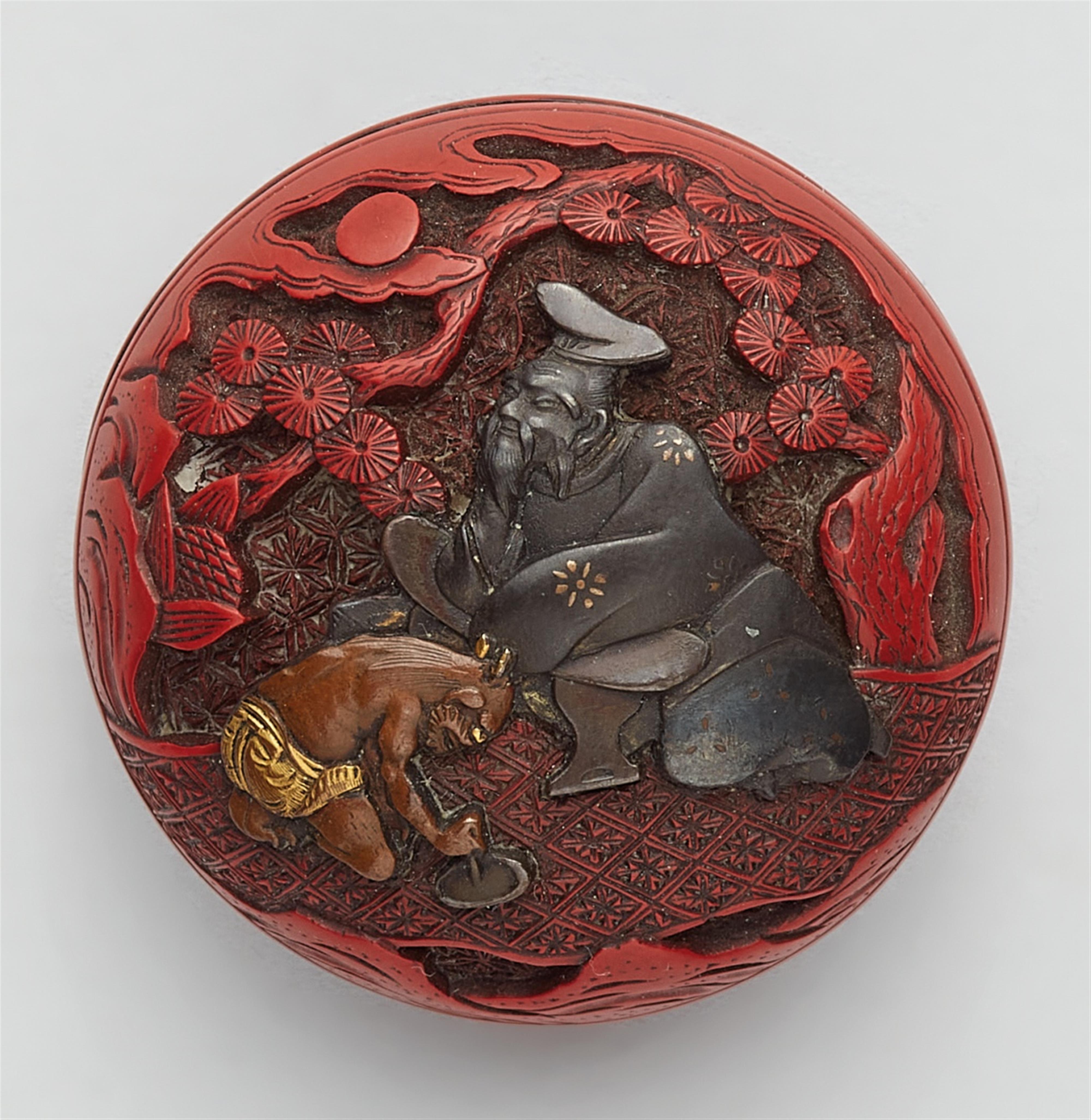 A red lacquer manju netsuke. 19th century - image-1