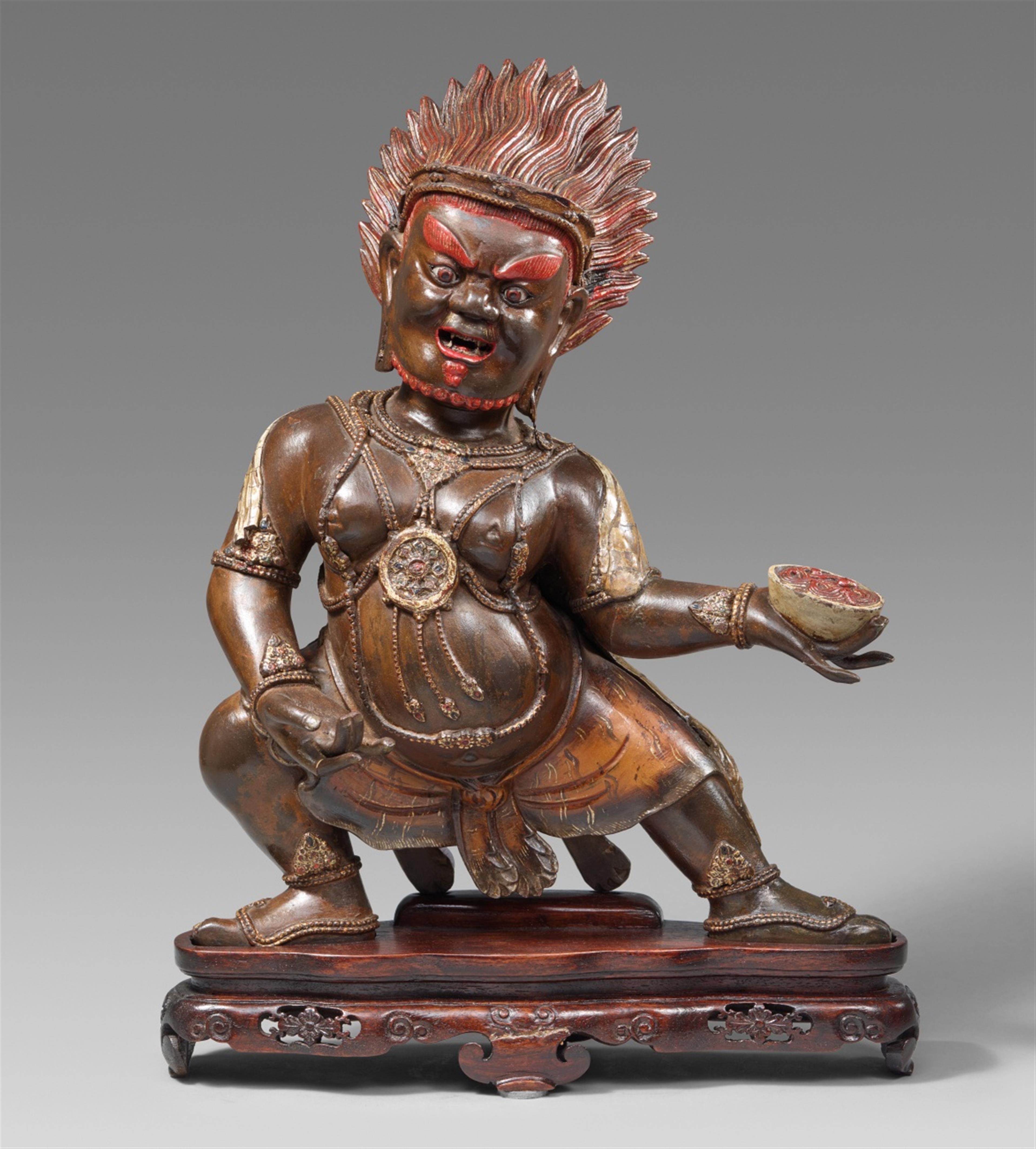 A large Tibetochinese ploychromed wood figure of Mahakala. 18th/19th century - image-1