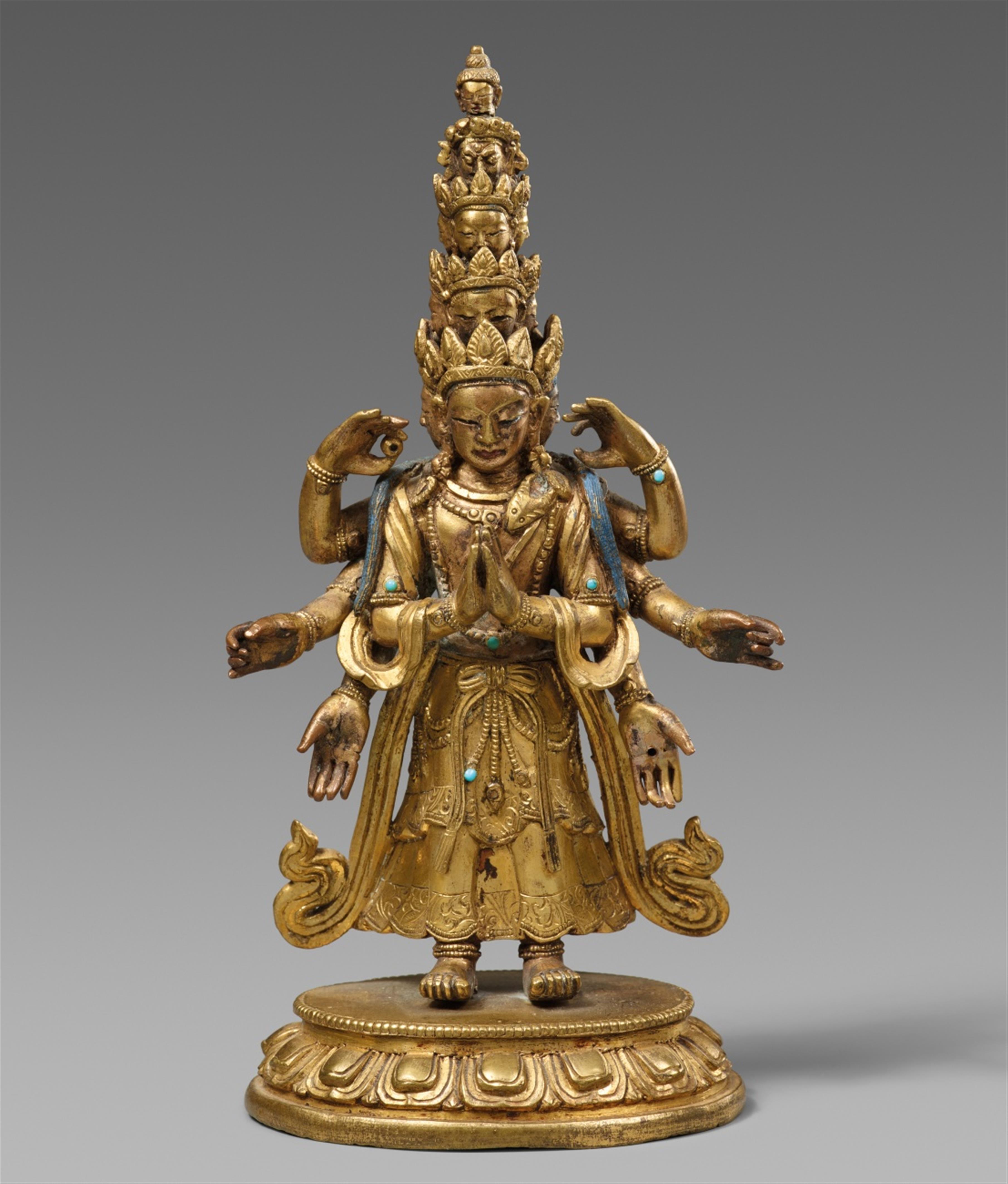 A Tibetochinese gilt bronze figure of the eleven-headed Avalokiteshvara. 18th century - image-1