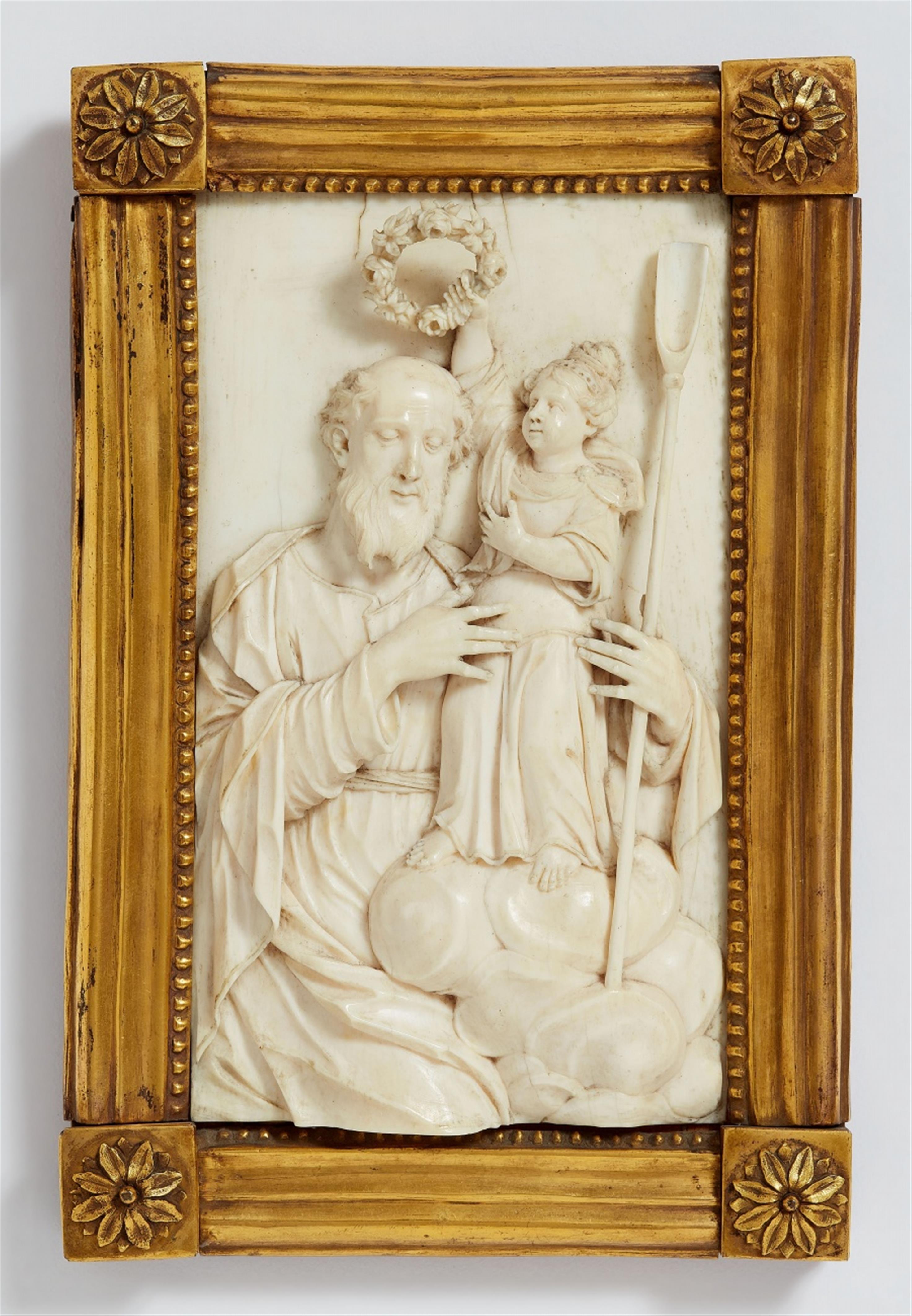 Netherlands late 17th century - A late 17th century Dutch carved ivory figure of Saint Joachim crowned by the Virgin Mary - image-1