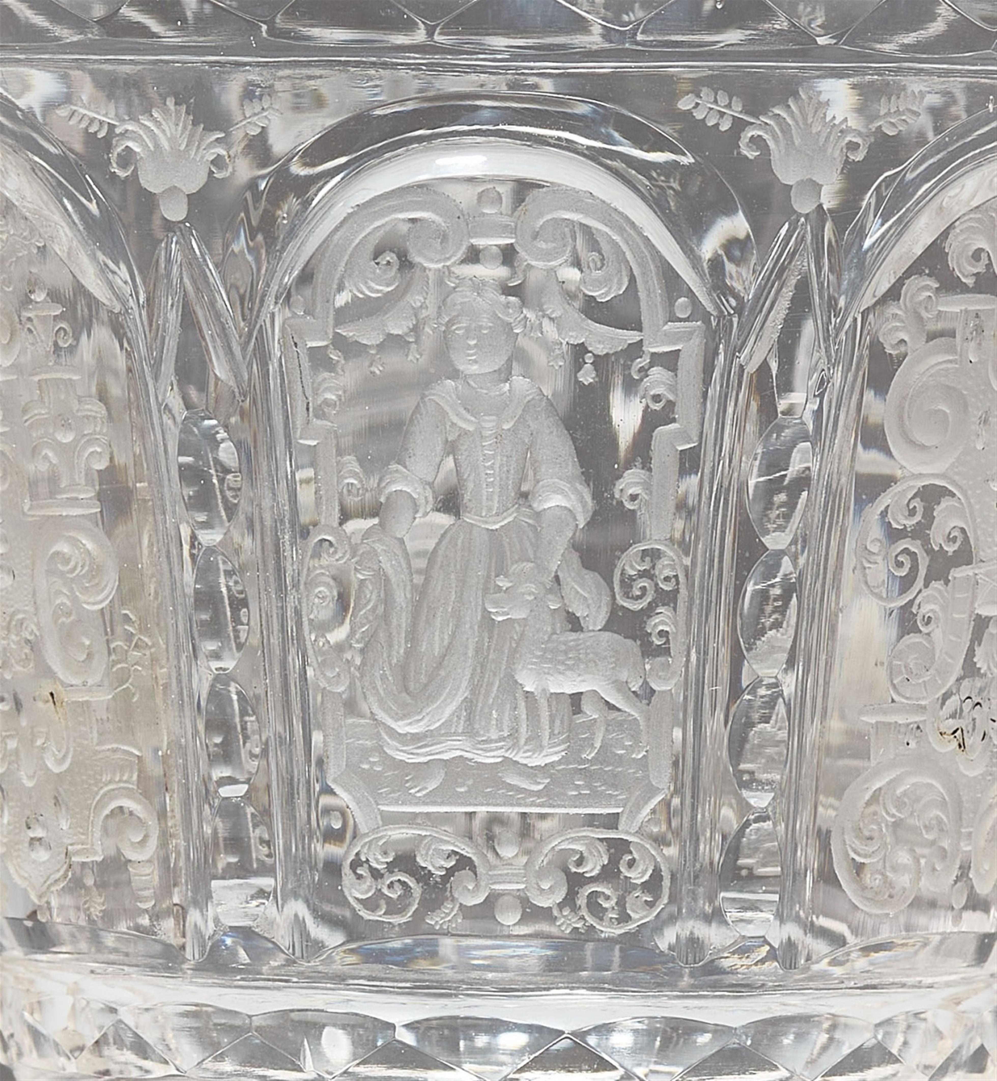 A Silesian cut glass cup and cover with a motto - image-3