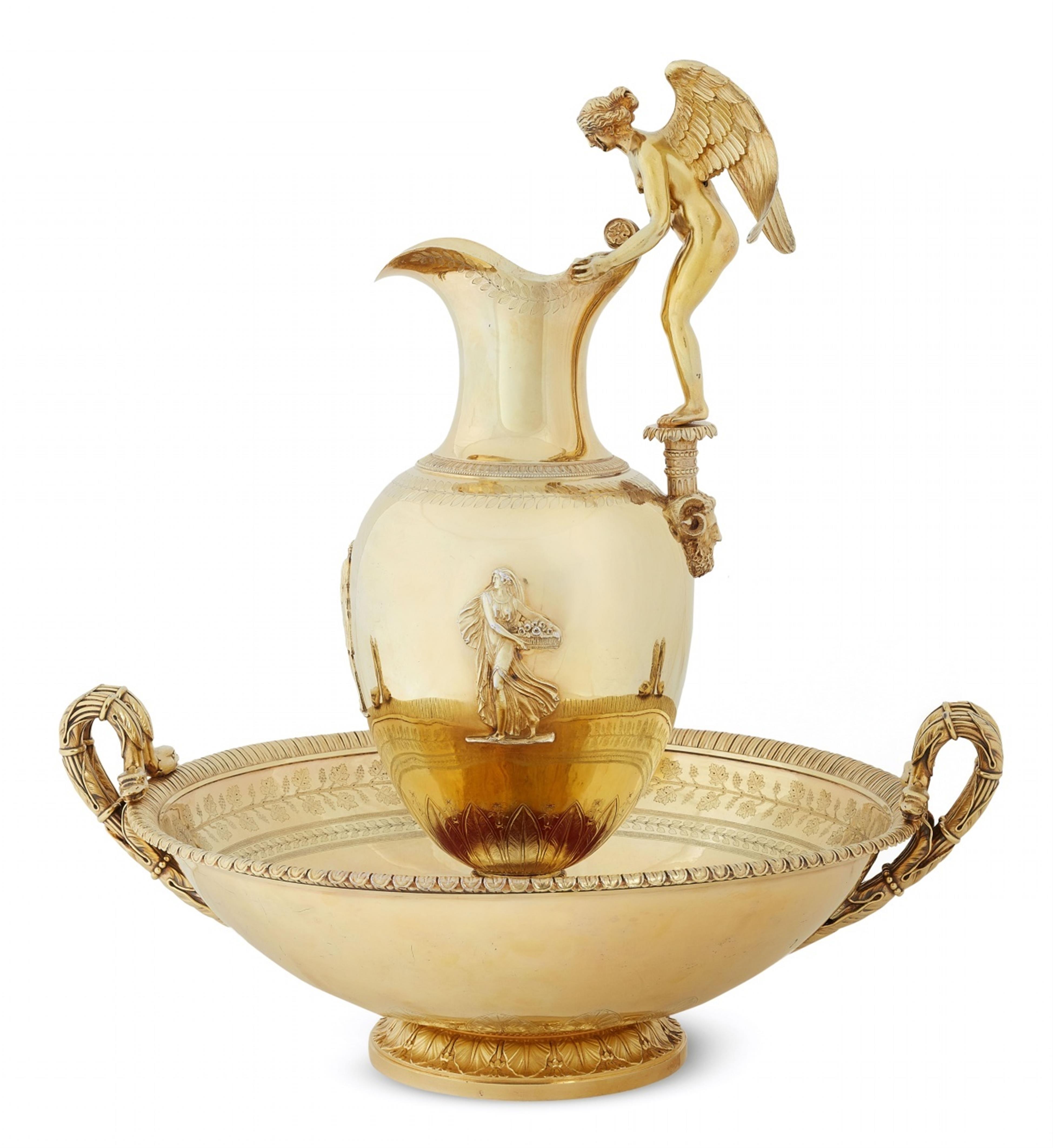 An Empire silver gilt ewer and basin - image-1