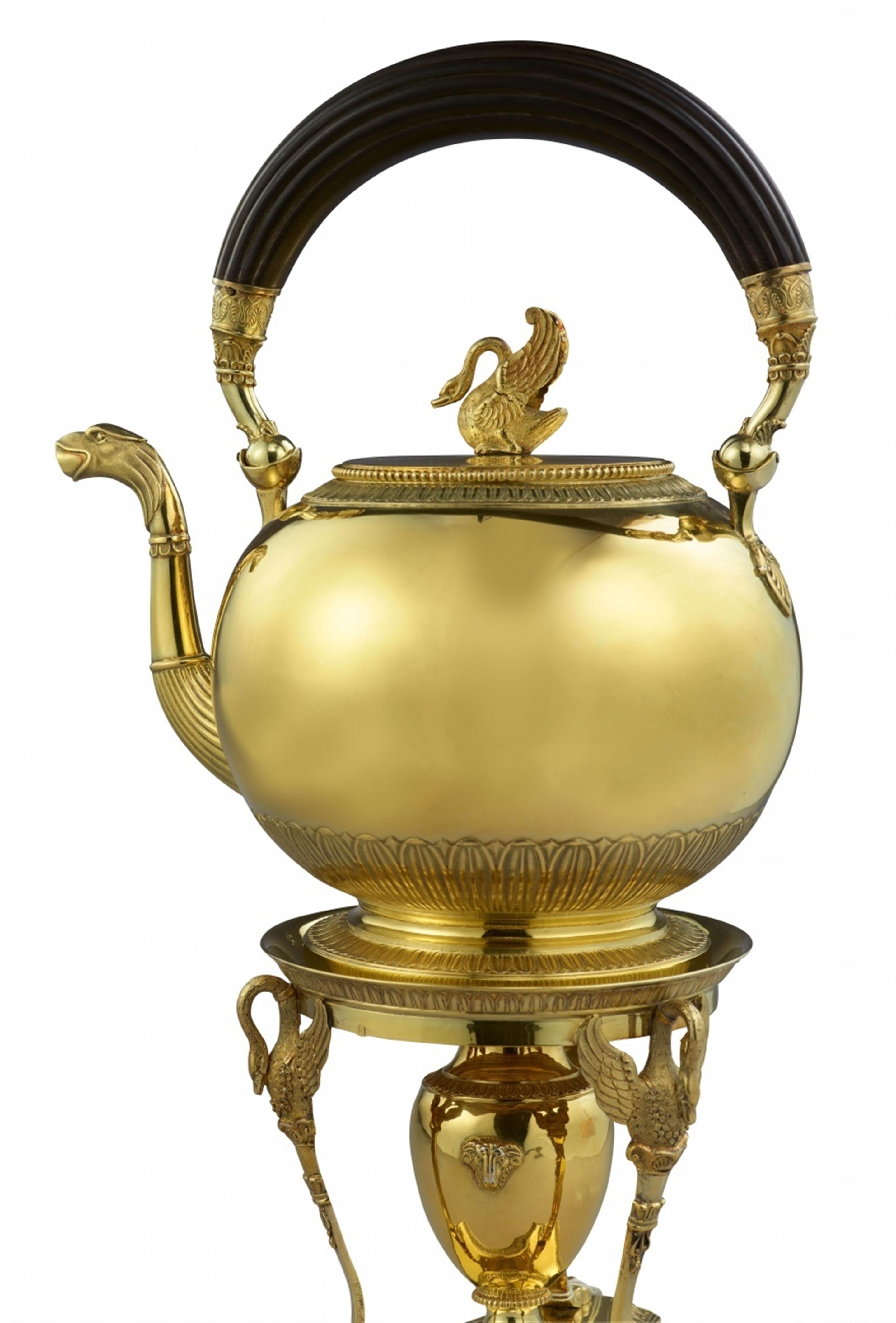 A Neoclassical silver gilt kettle and rechaud - image-2