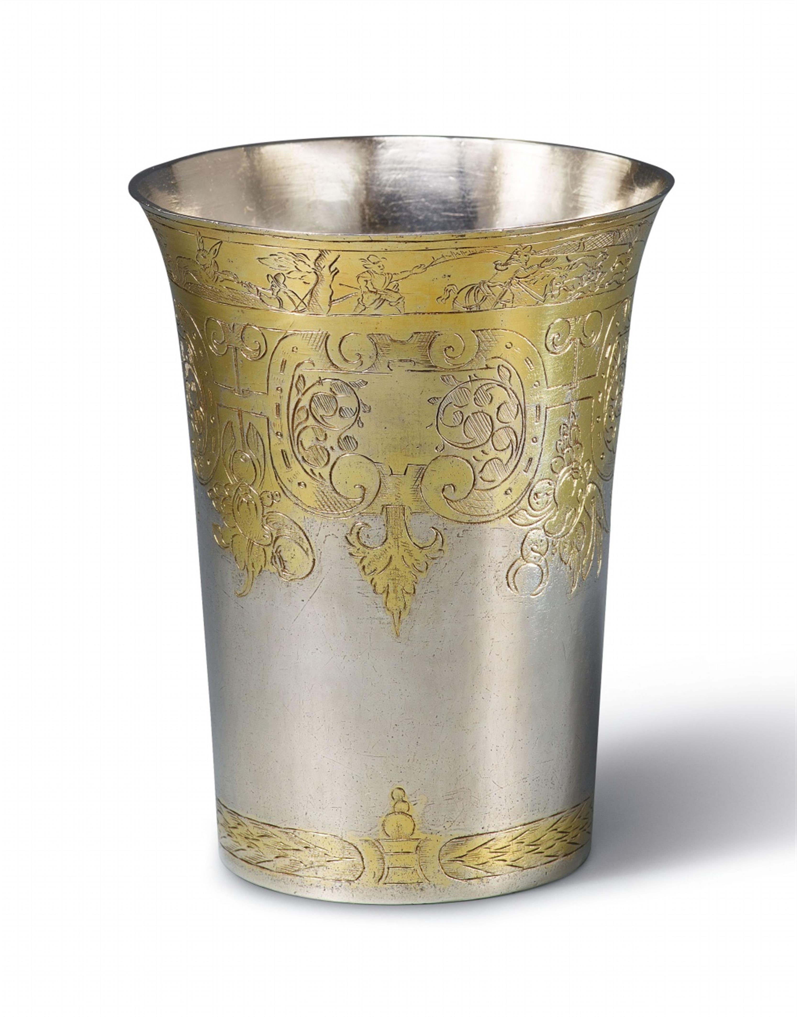 A Renaissance parcel gilt silver hunting beaker - image-1