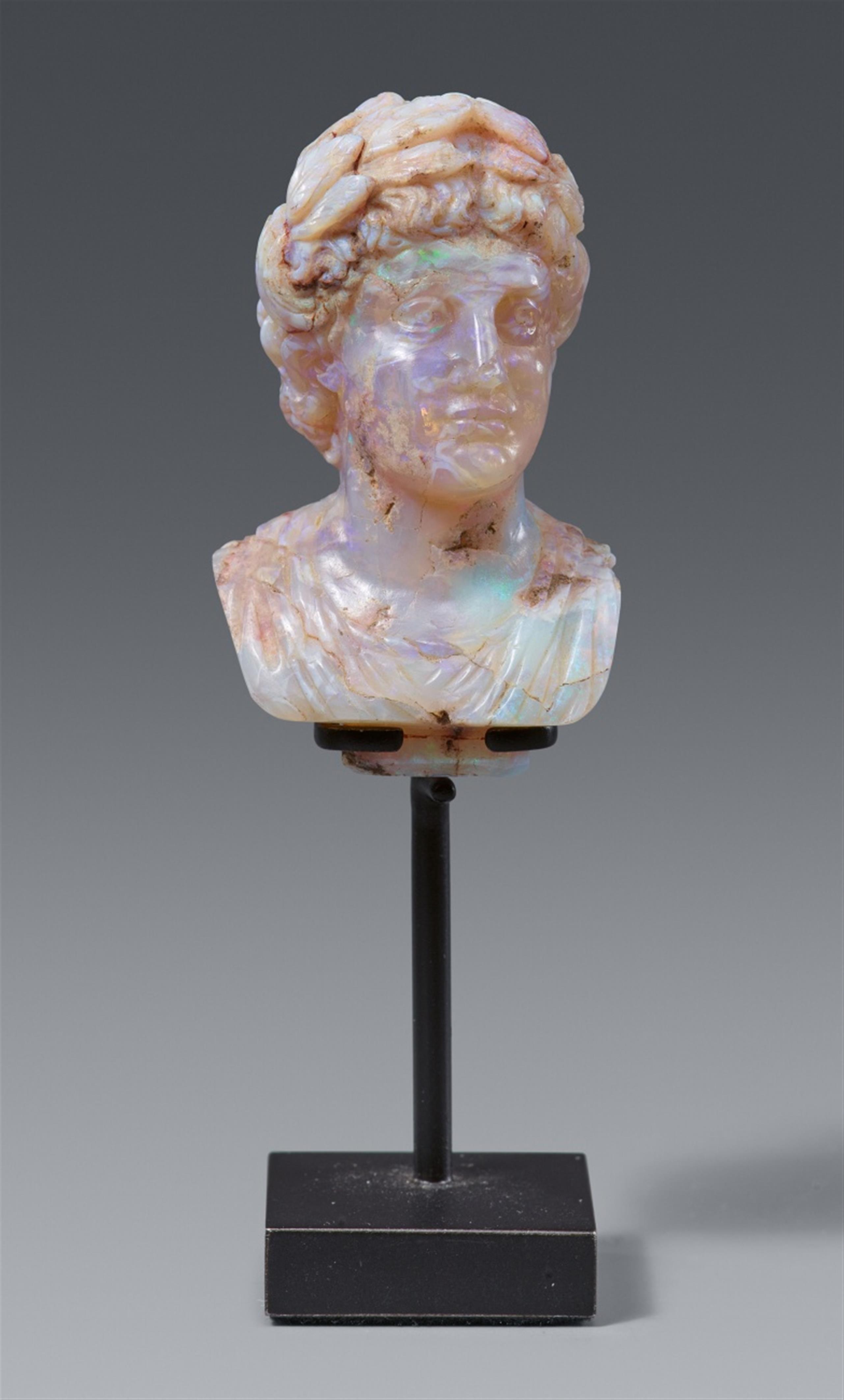 A rare miniature carved opal bust of a Roman emperor - image-3