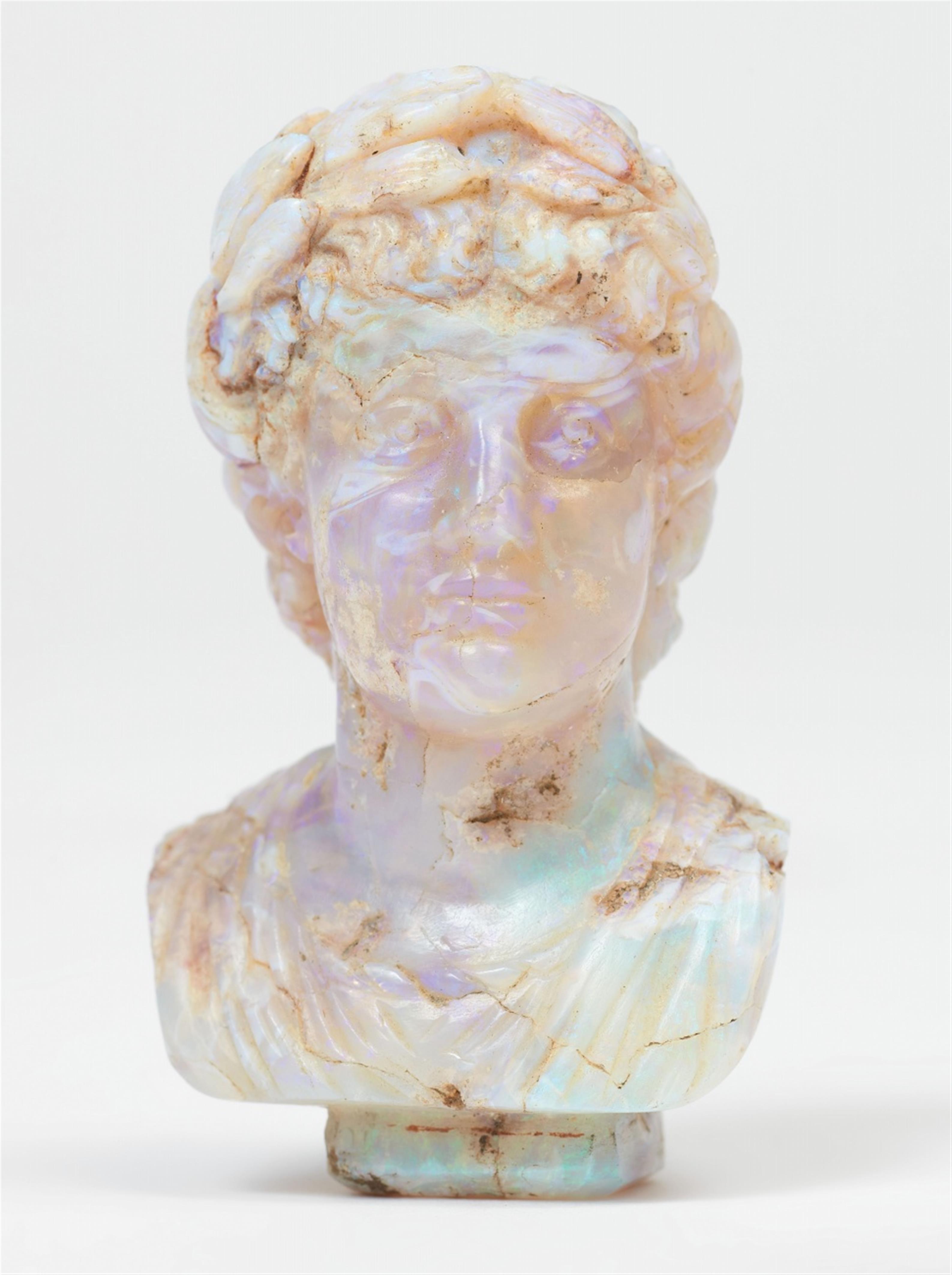 A rare miniature carved opal bust of a Roman emperor - image-1