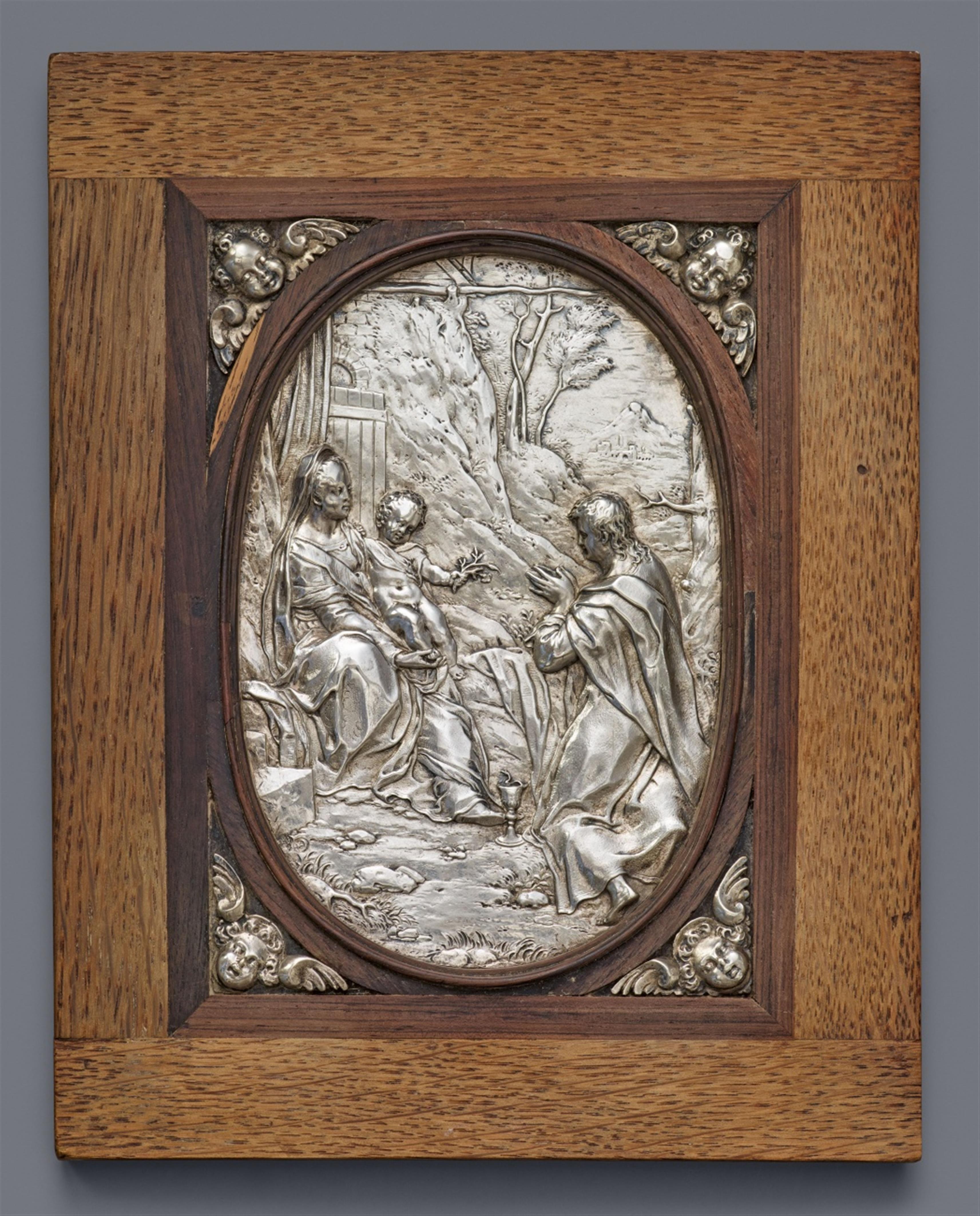 An Augsburg silver relief with Saint John the Apostle adoring the Virgin - image-1