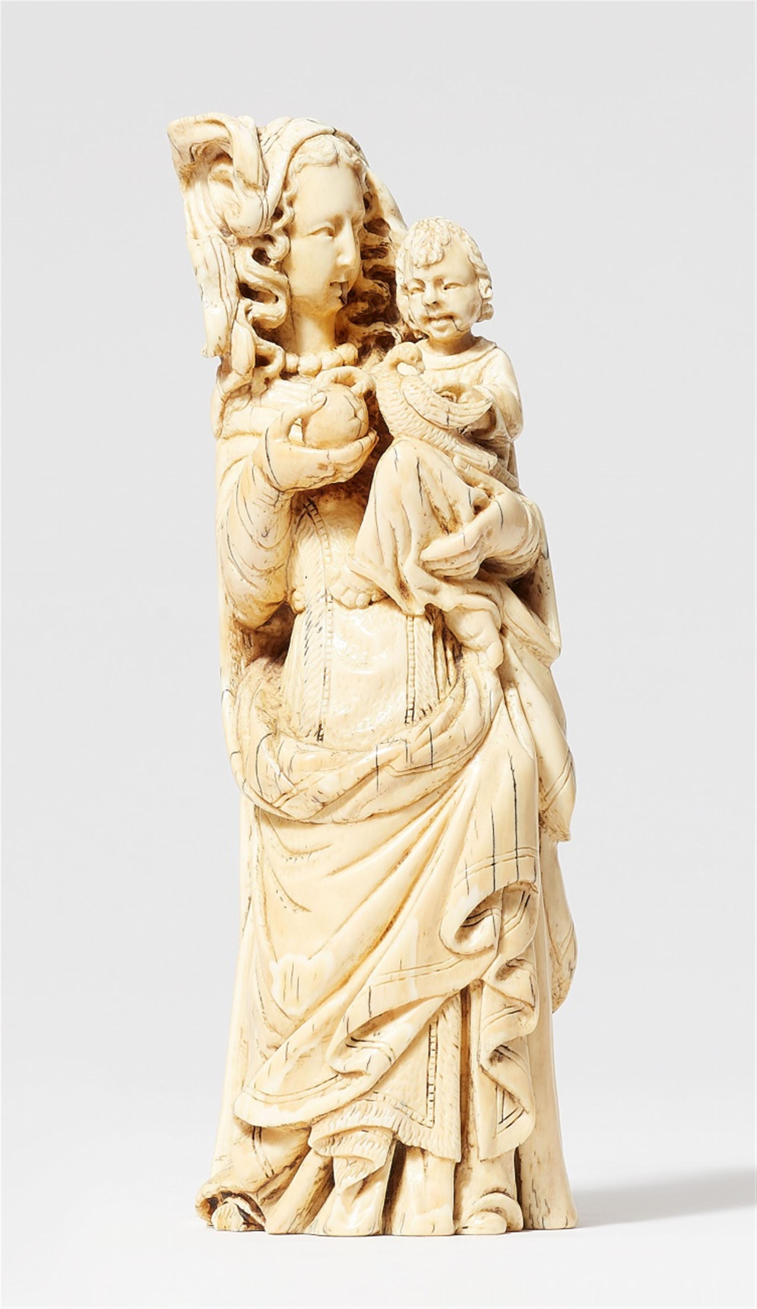 Bohemia 17th century - A 17th century Bohemian carved ivory figure of the Virgin and Child - image-1