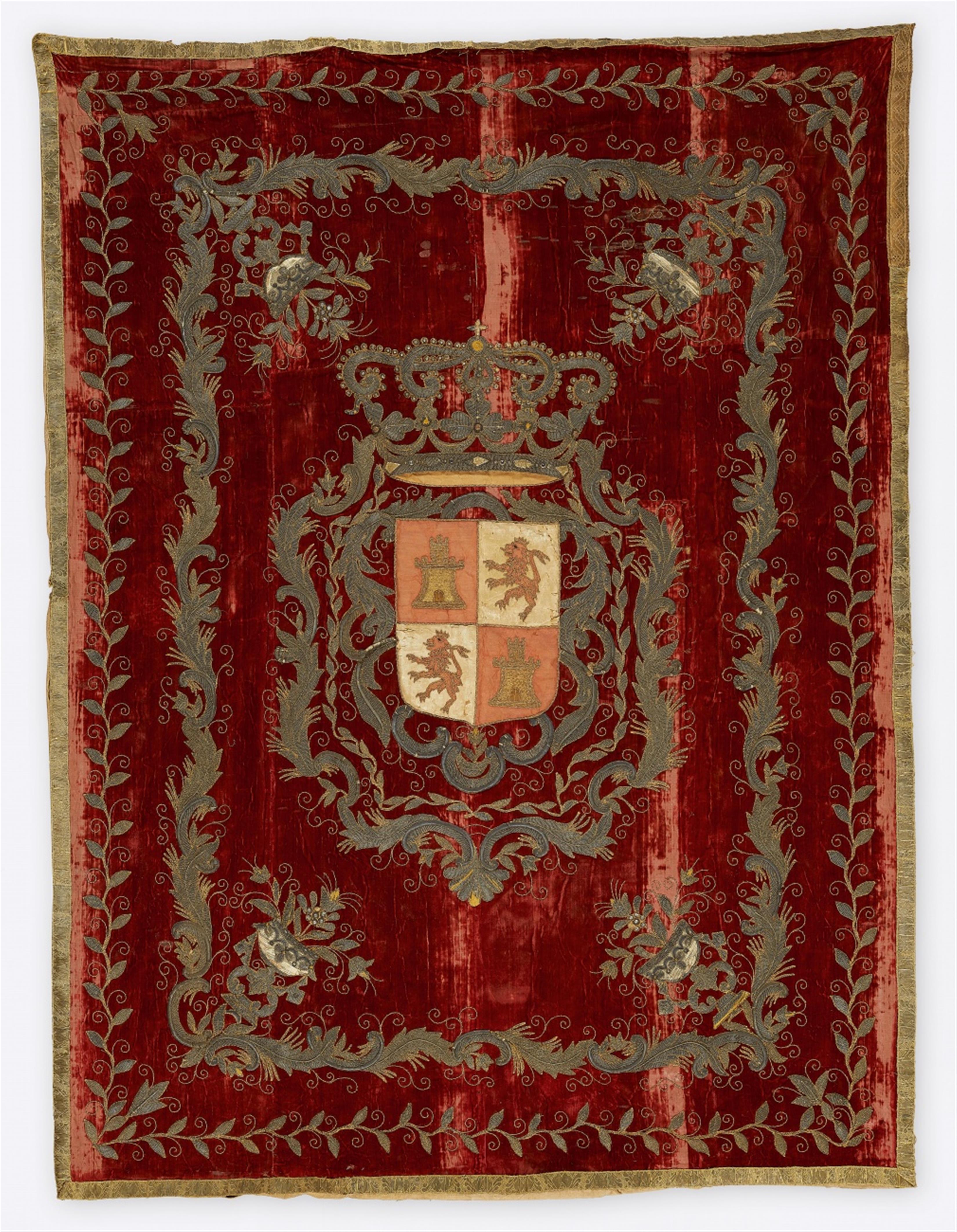 An embroidered wall hanging with the arms of Castile and León - image-1