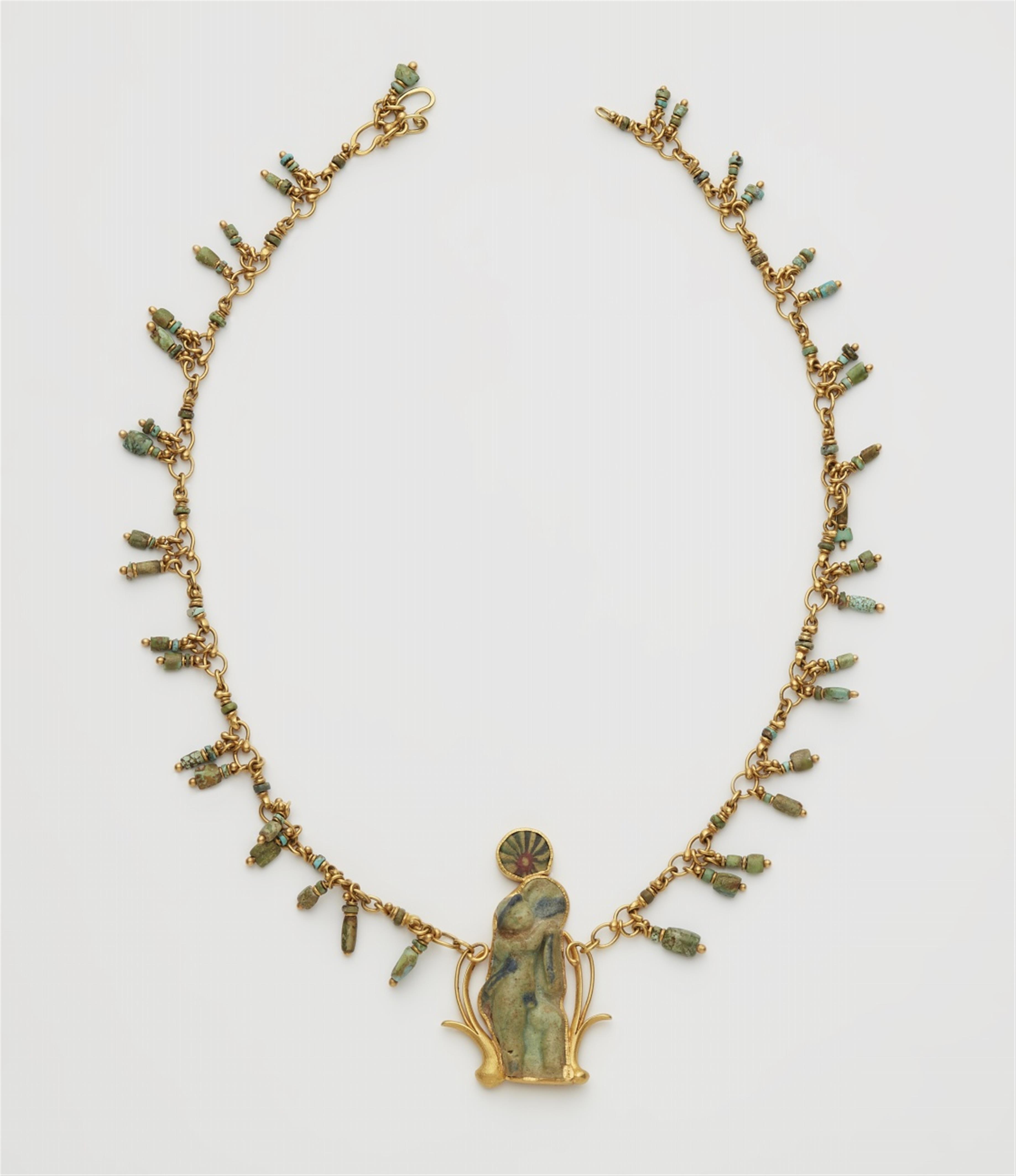 A 22k gold necklace with an ancient Roman relief fragment - image-1