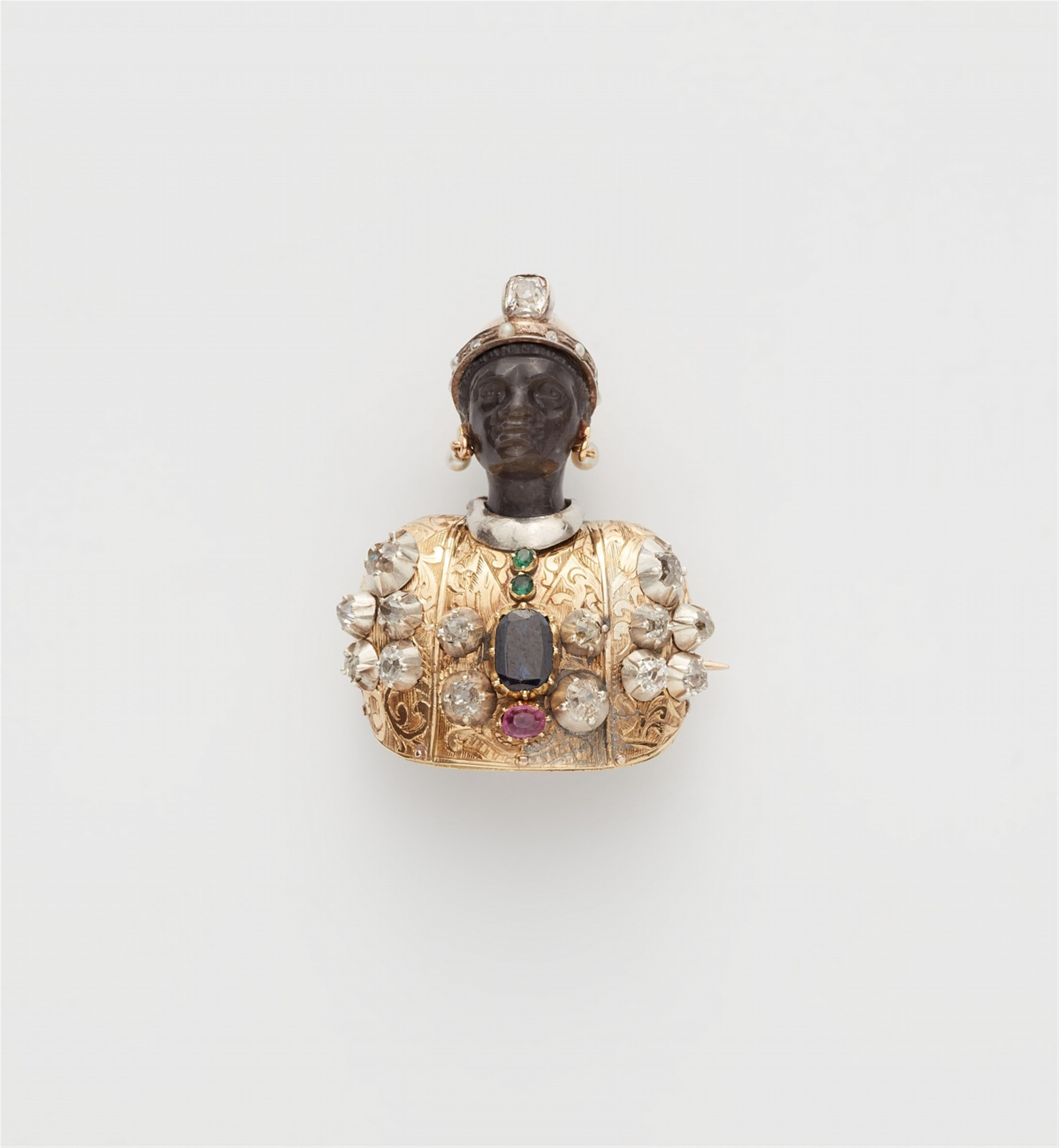 An 18k gold and gemstone moretto brooch - image-2