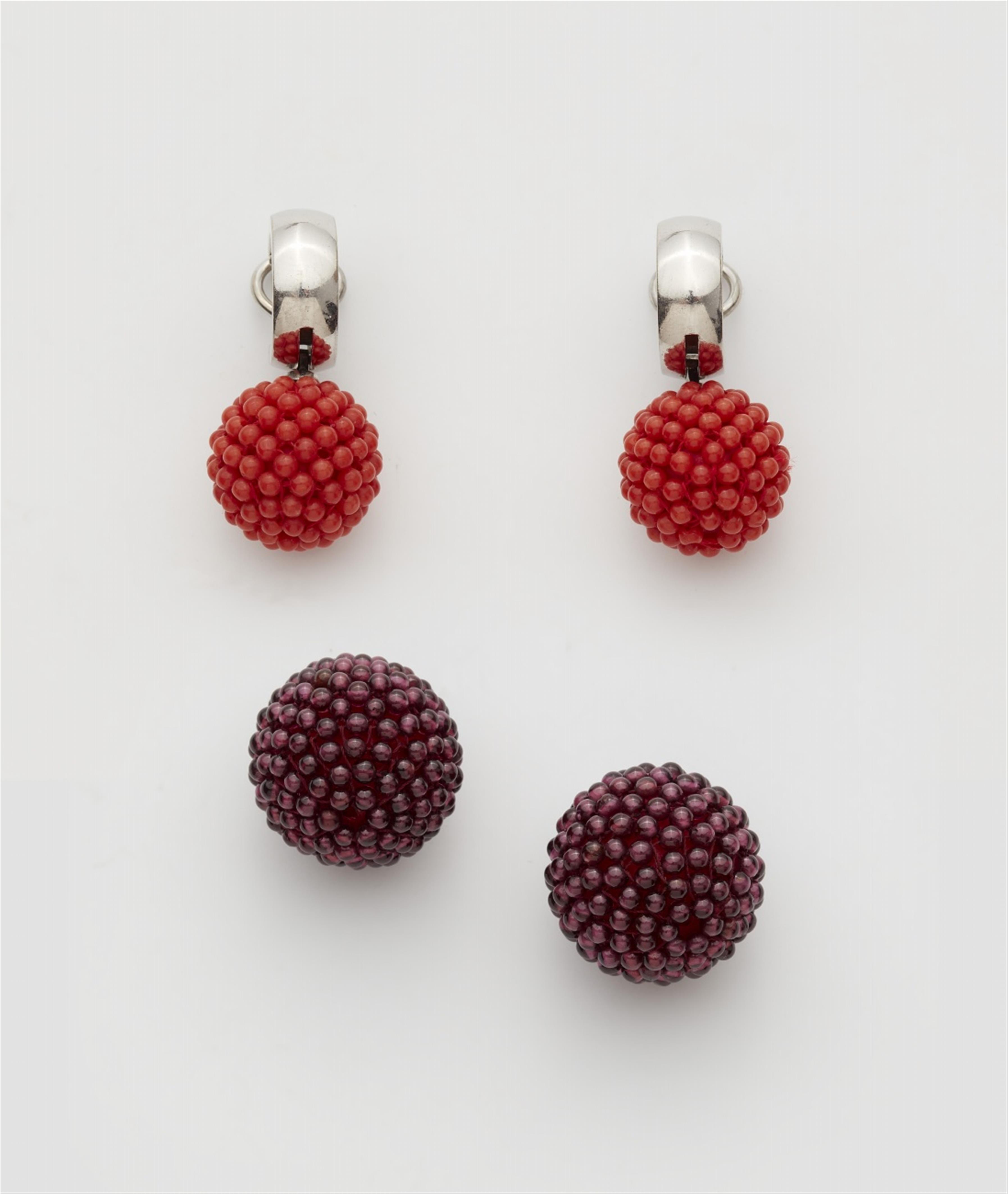 A pair of variable 18k white gold raspberry earrings - image-1