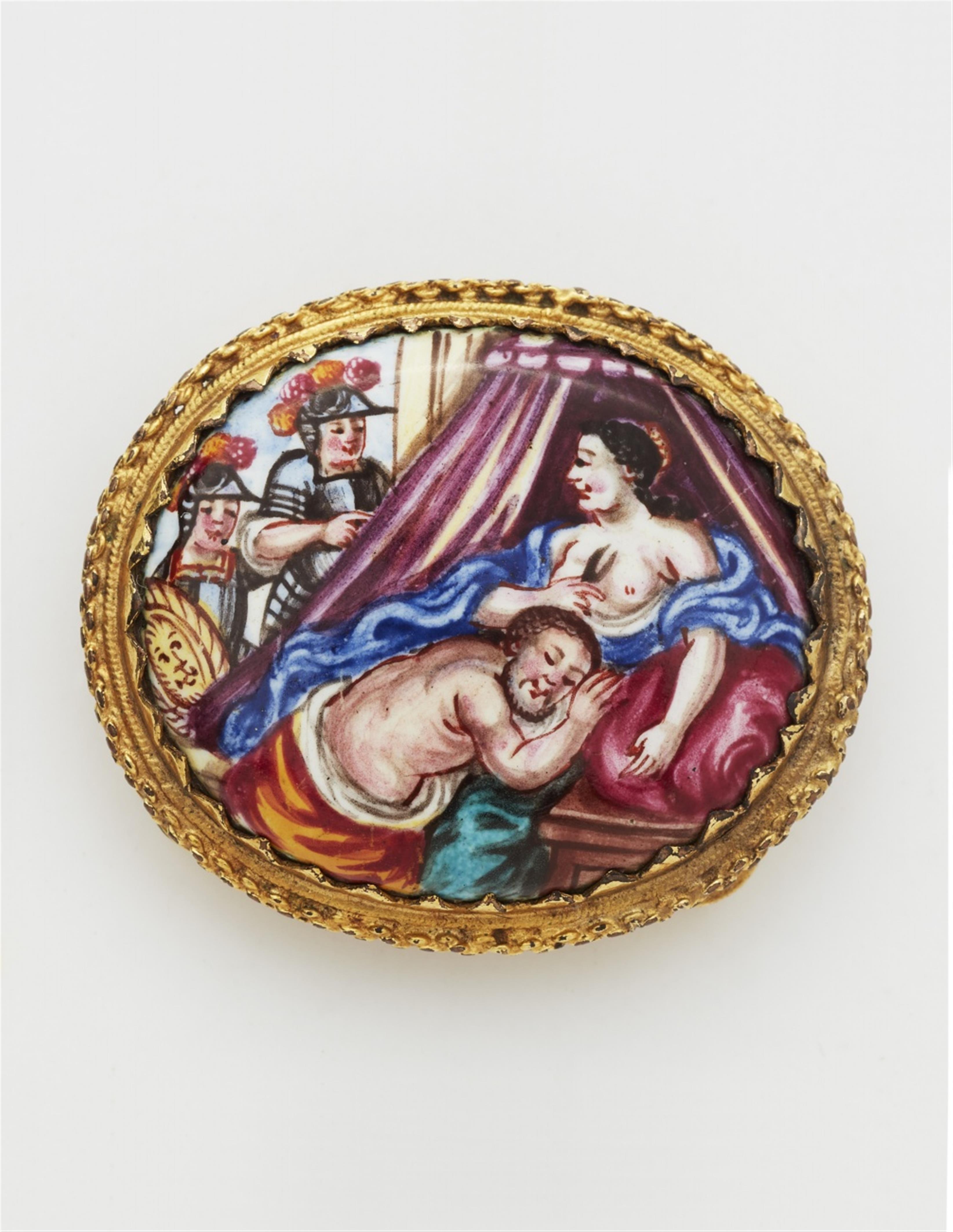 An enamel brooch depicting Samson and Delilah - image-1