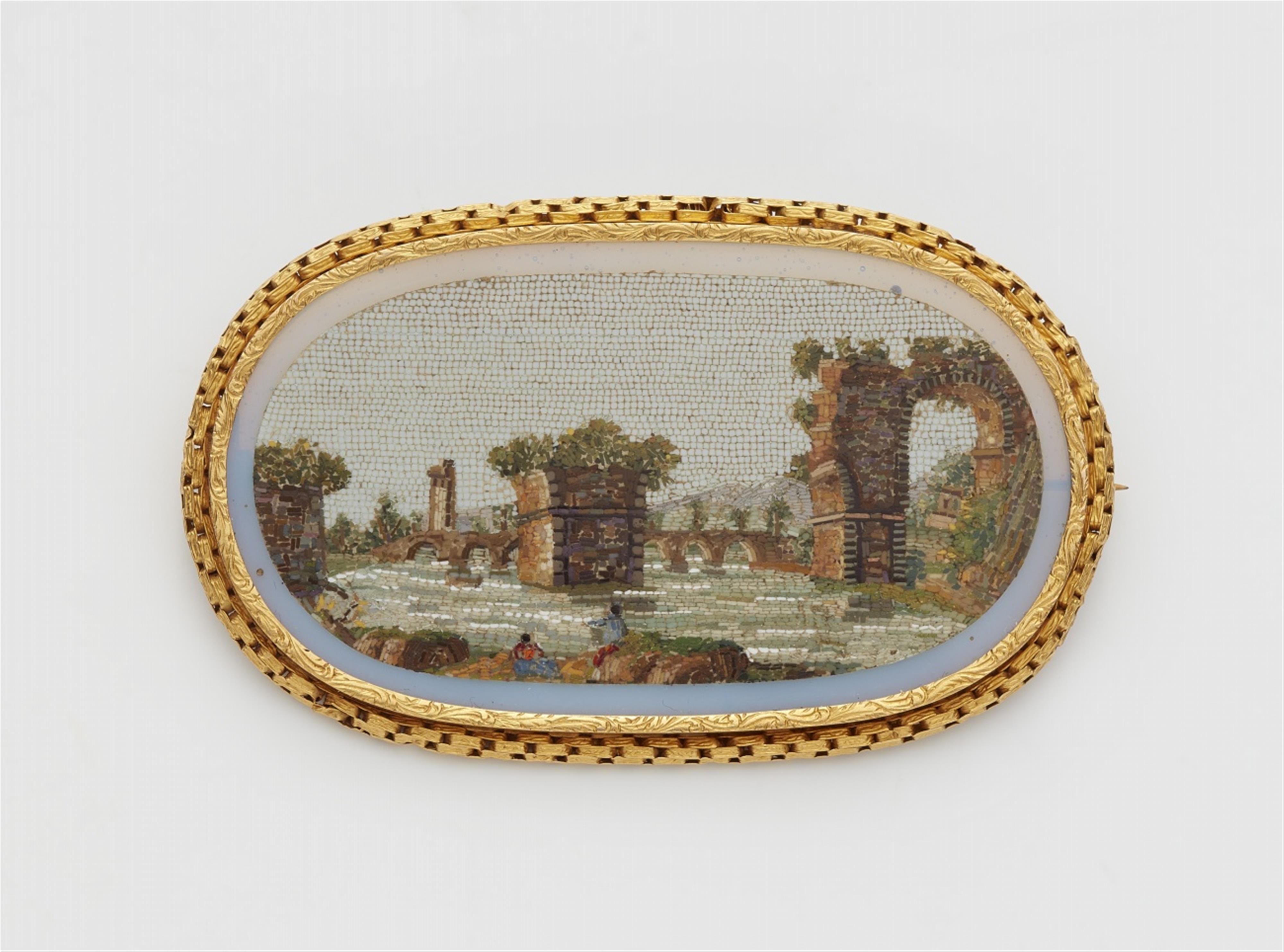 An 18k gold and Roman micromosaic brooch depicting the ruins of the ponte d'Augusto in Narni - image-1