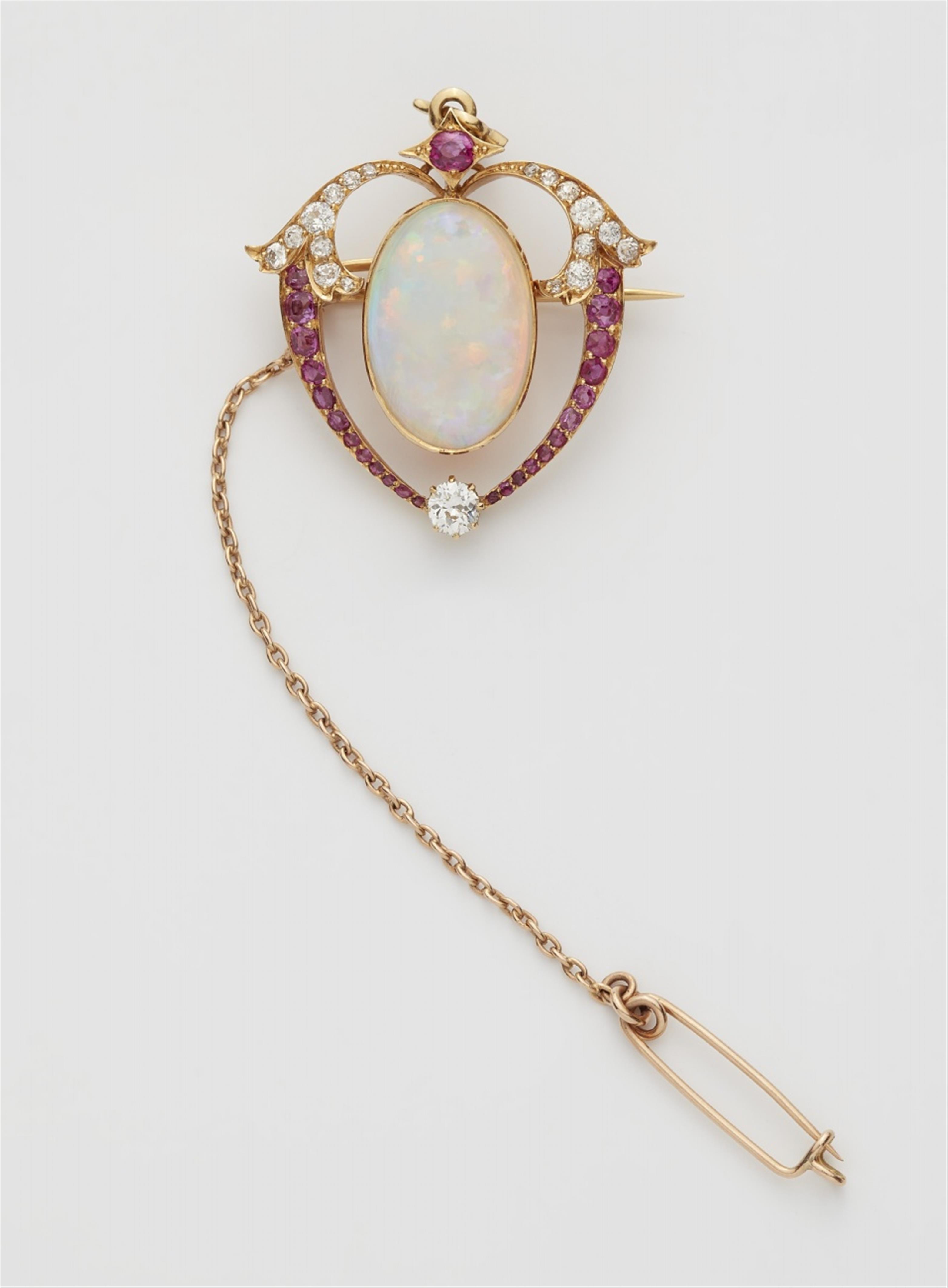 A Belle Epoque 18k gold opal brooch - image-1