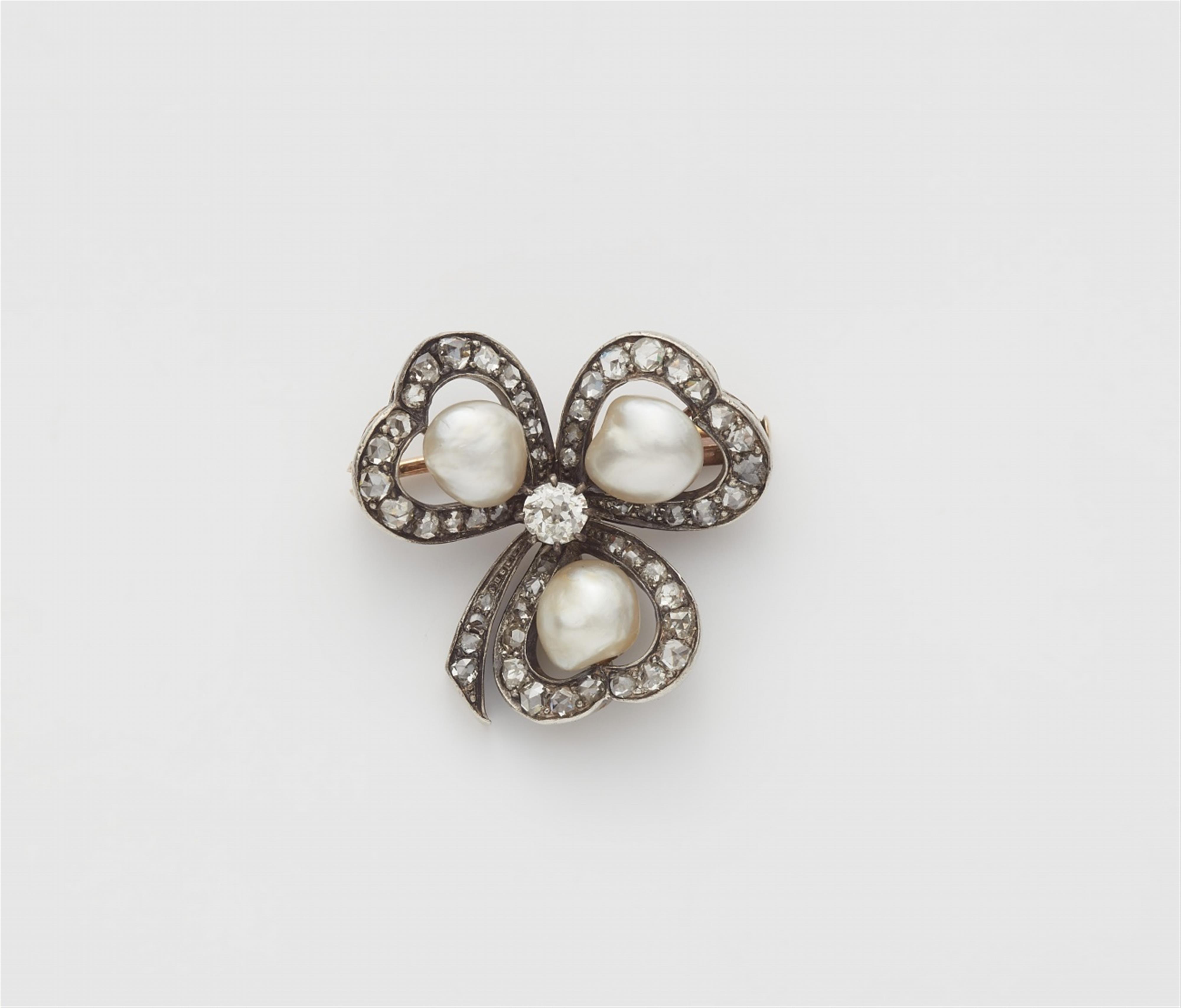 A Belle Epoque 14k gold and silver pearl brooch - image-1