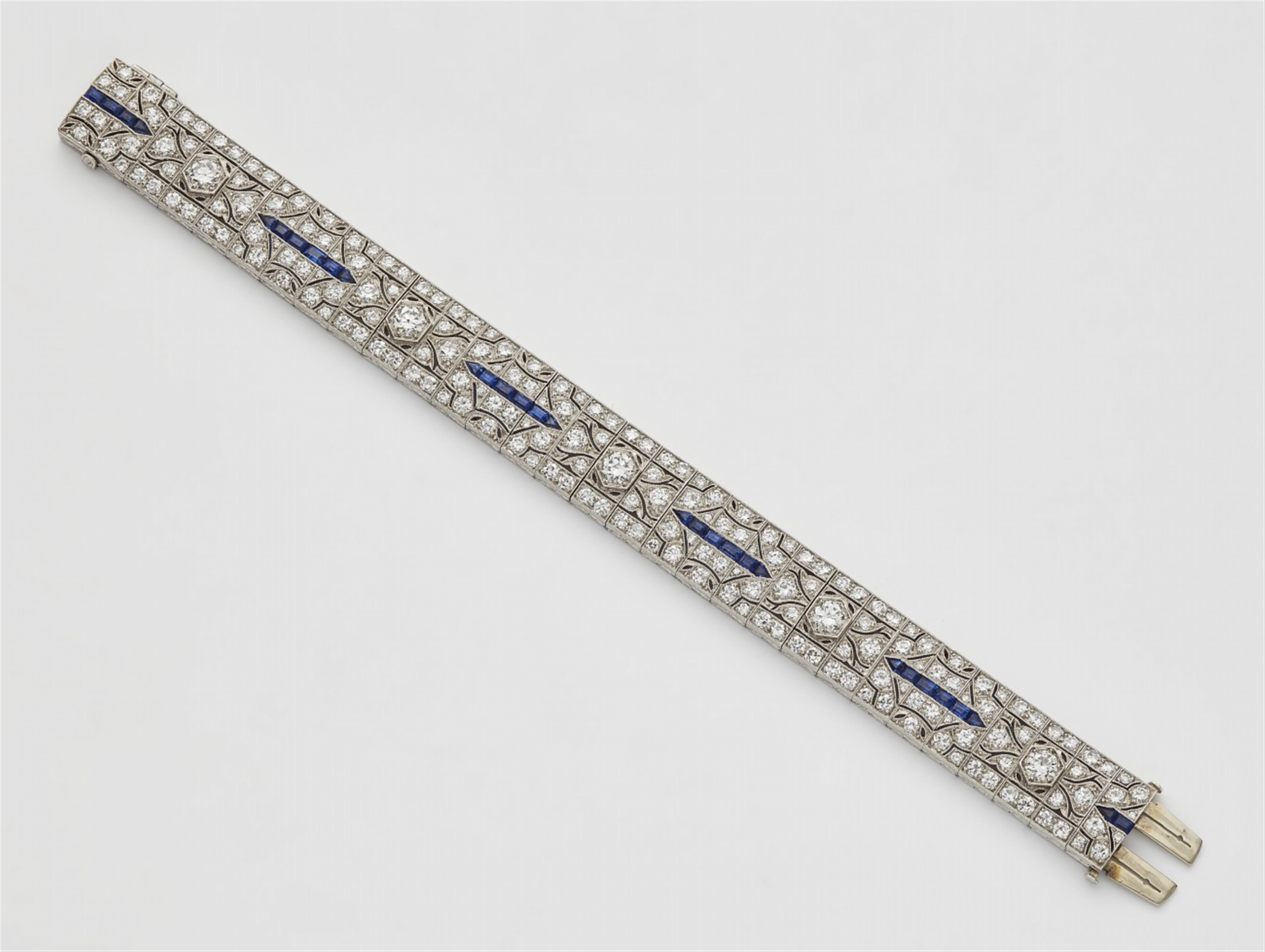 An Art Déco platinum diamond and sapphire bracelet - image-1