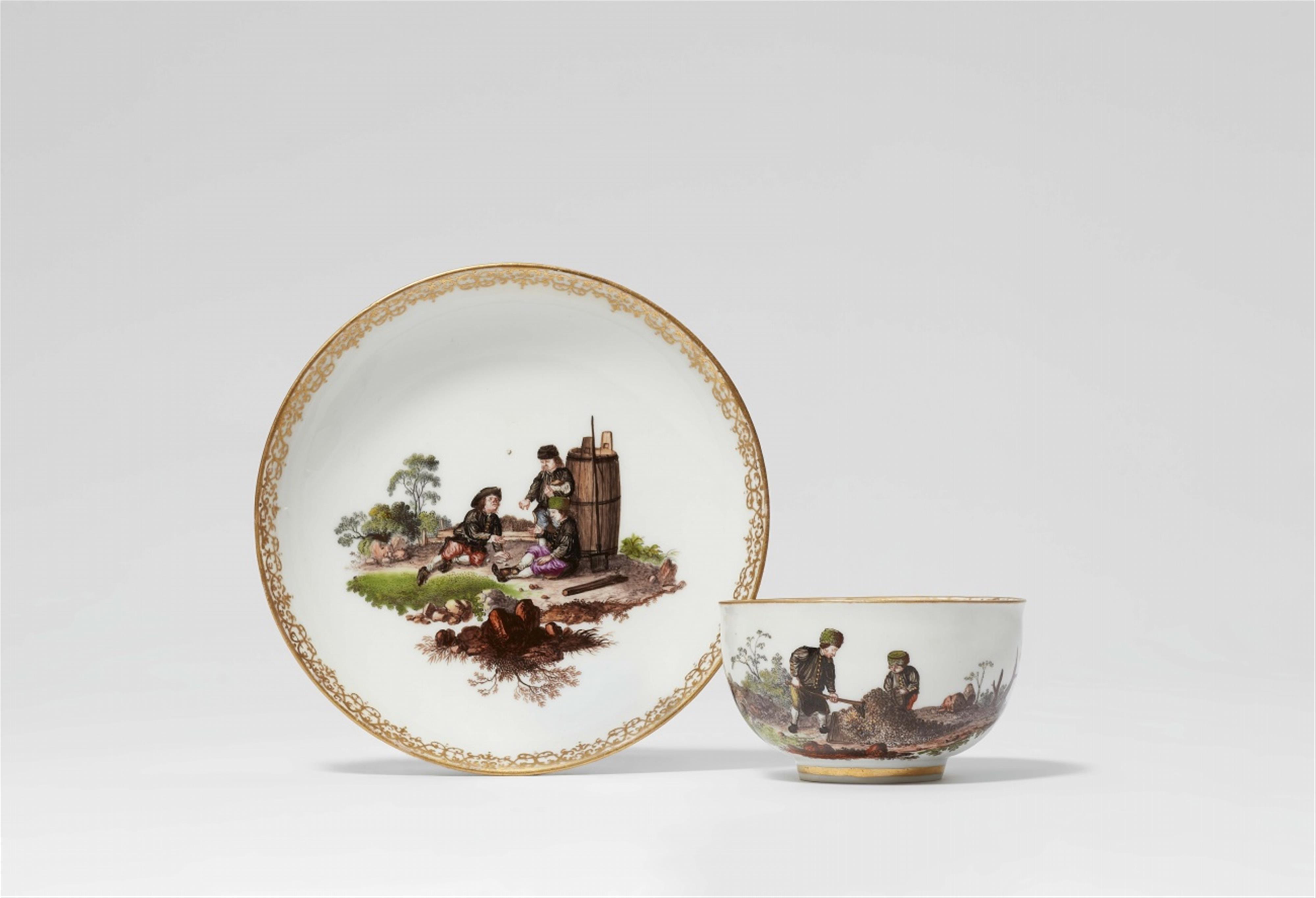 A Meissen porcelain cup and saucer with mining scenes - image-1