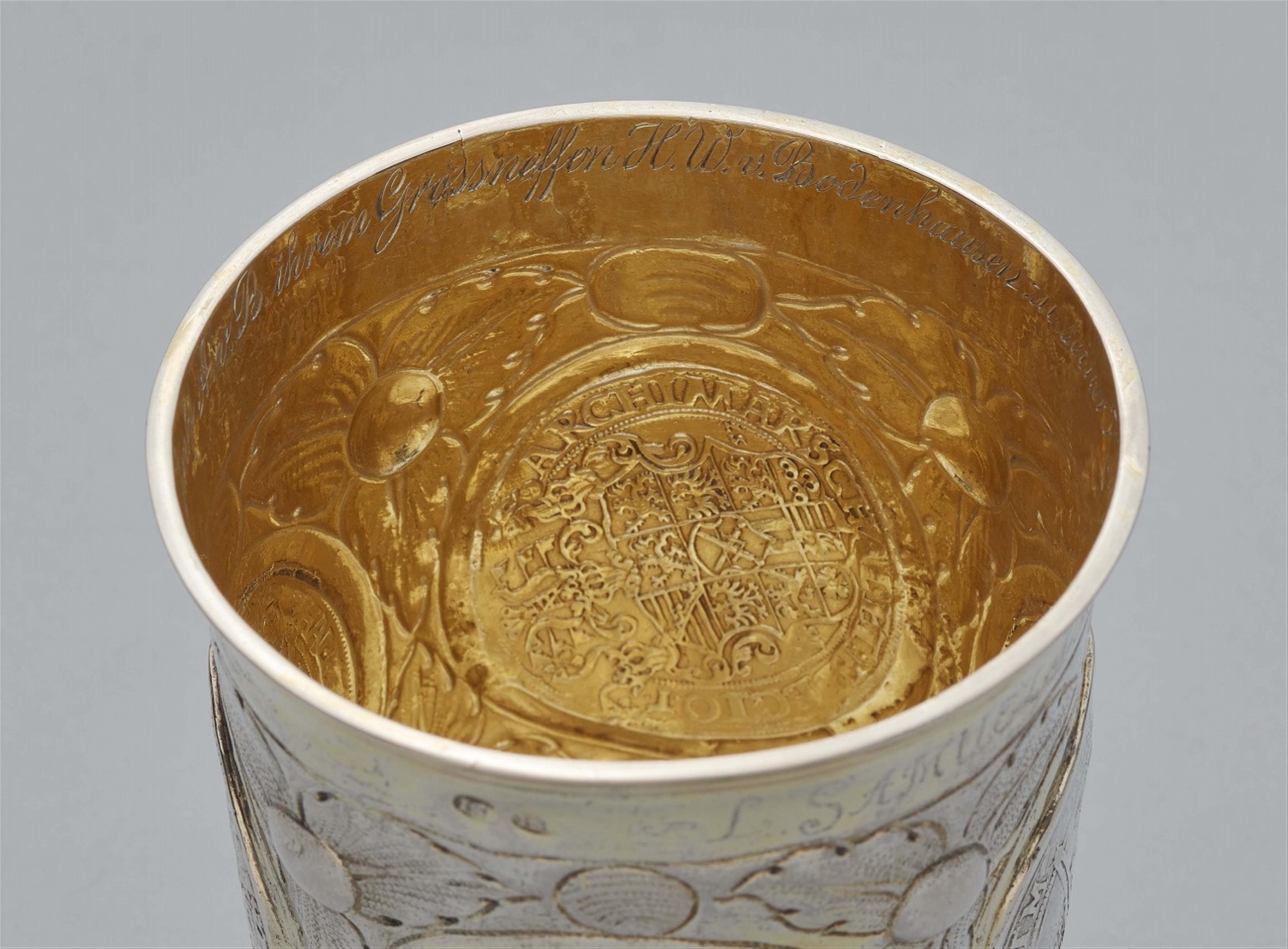 A parcel gilt silver coin-set beaker made for Samuel Dauderstadt - image-3