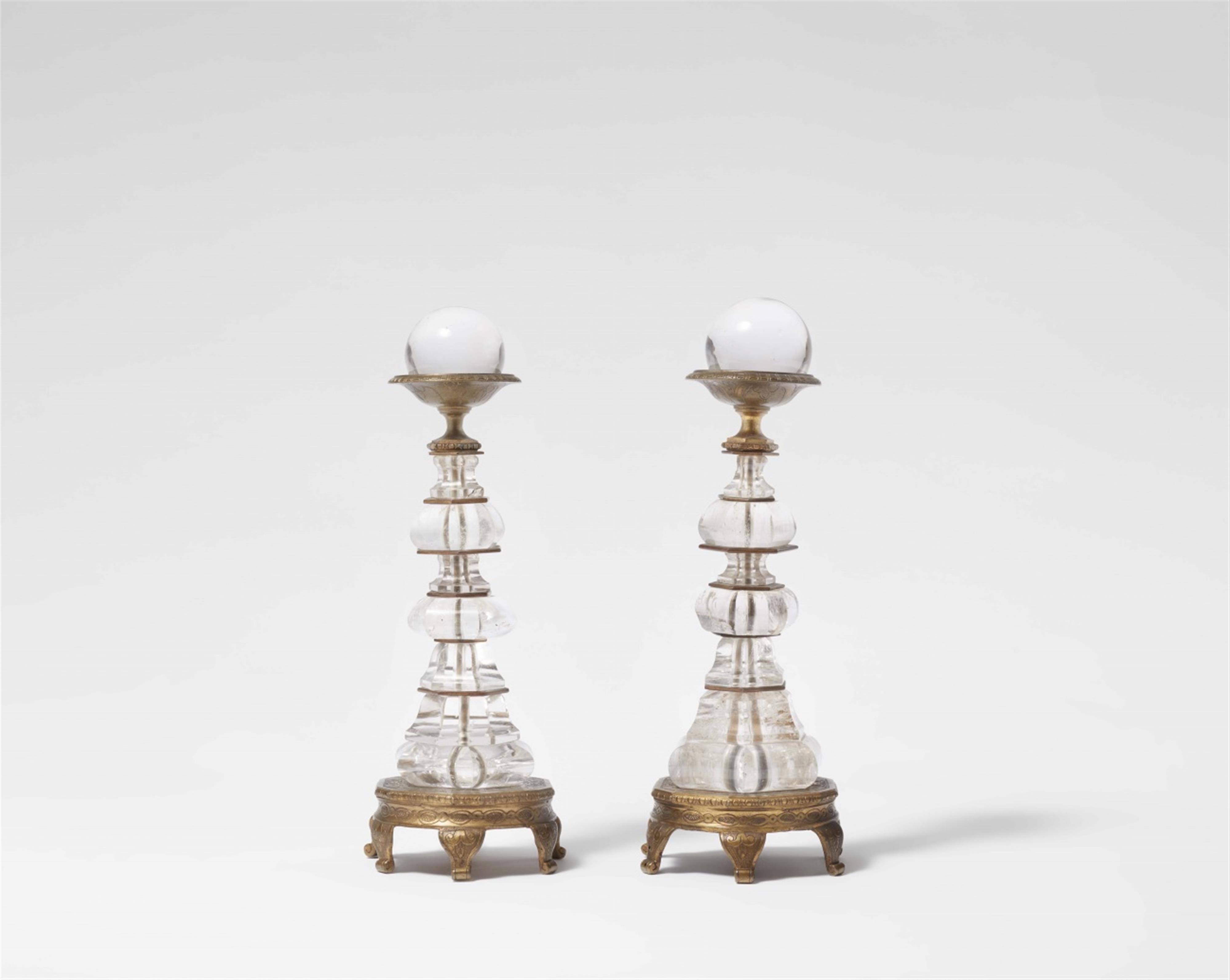 A pair of carved quartz and gilt copper centre pieces - image-1