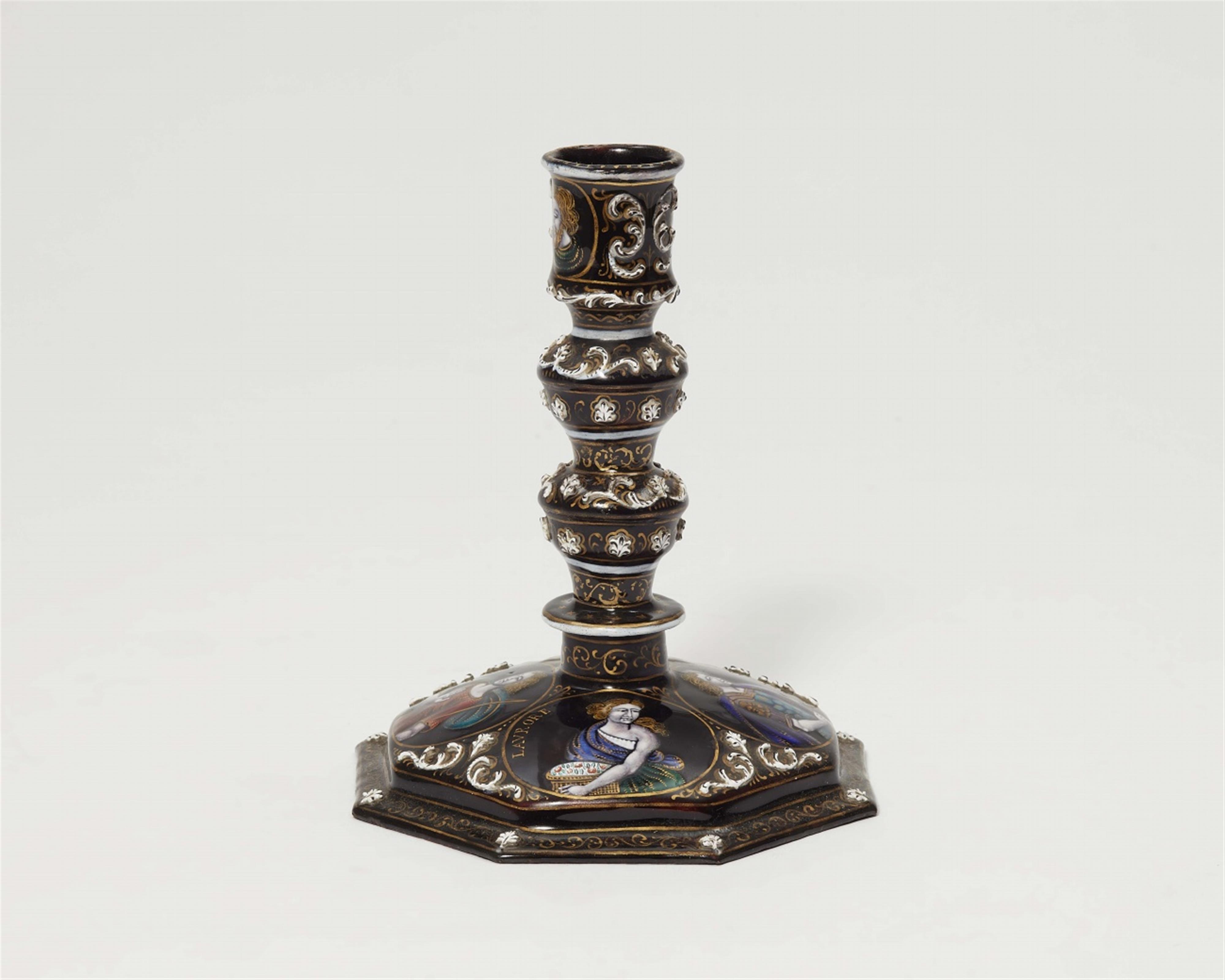 A Limoges style enamelled candlestick - image-1