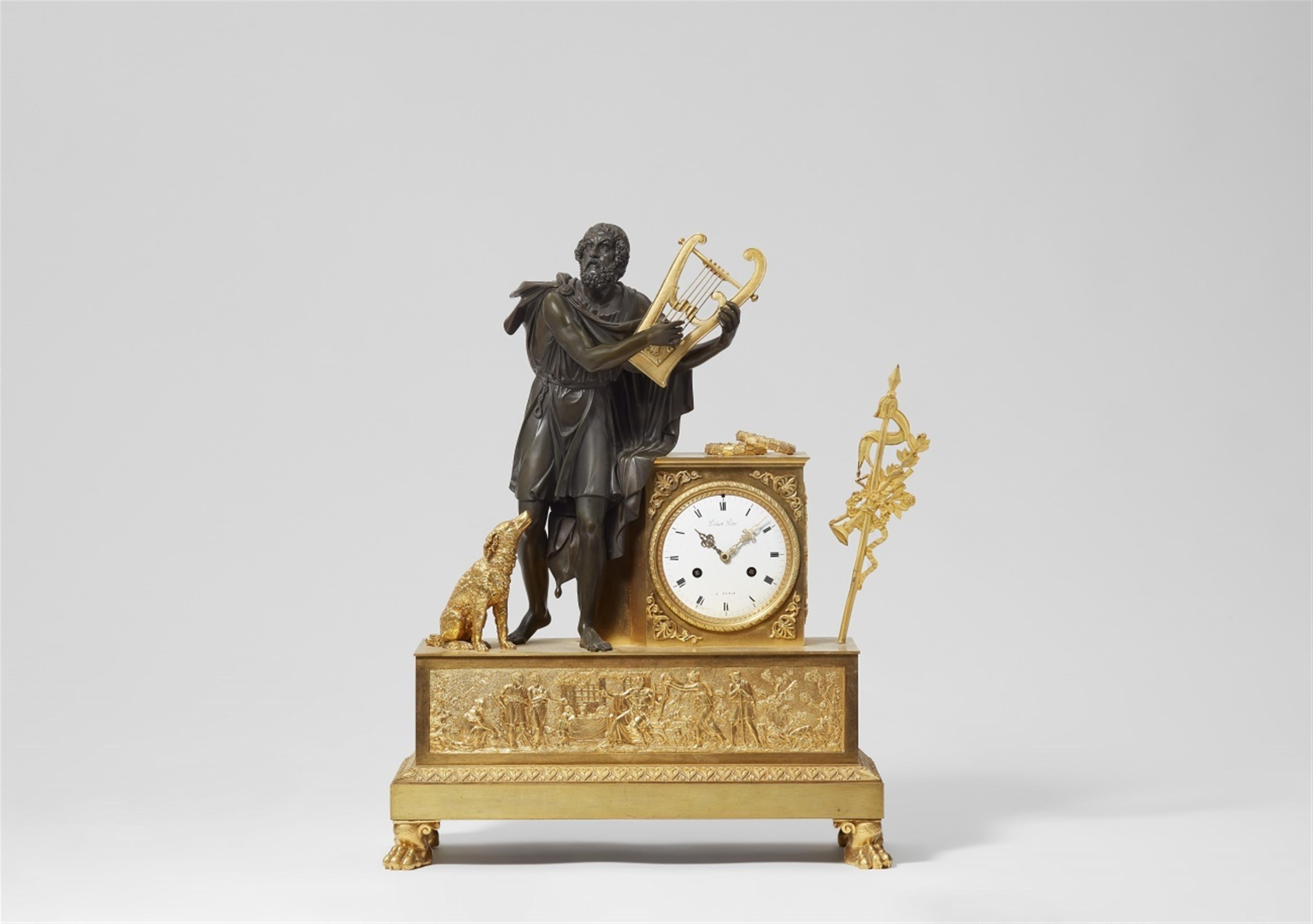 A Parisian ormolu pendulum clock with the blind Homer - image-1
