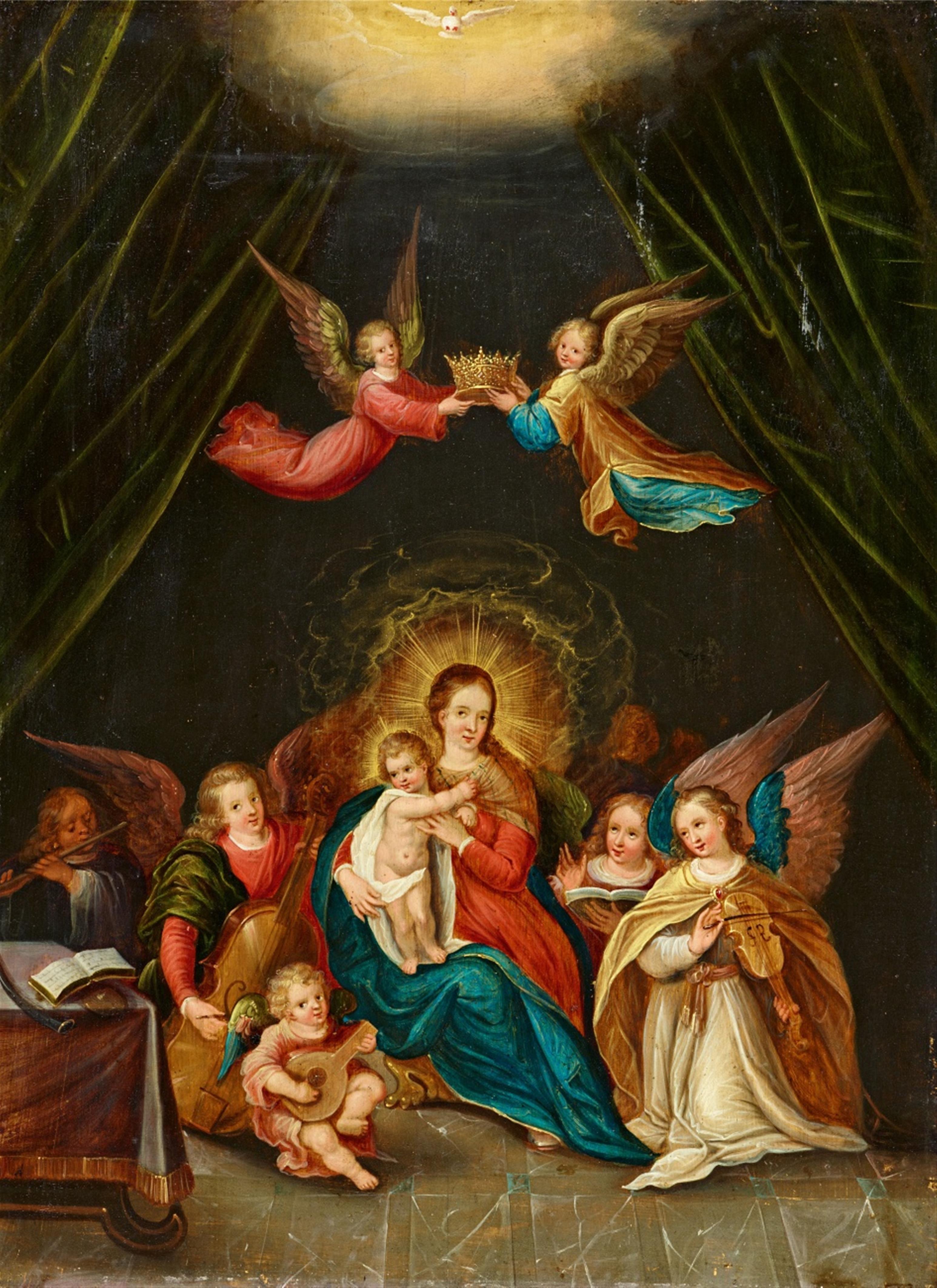 Antwerp School, 17th century - The Virgin and Child with Angels Making Music - image-1