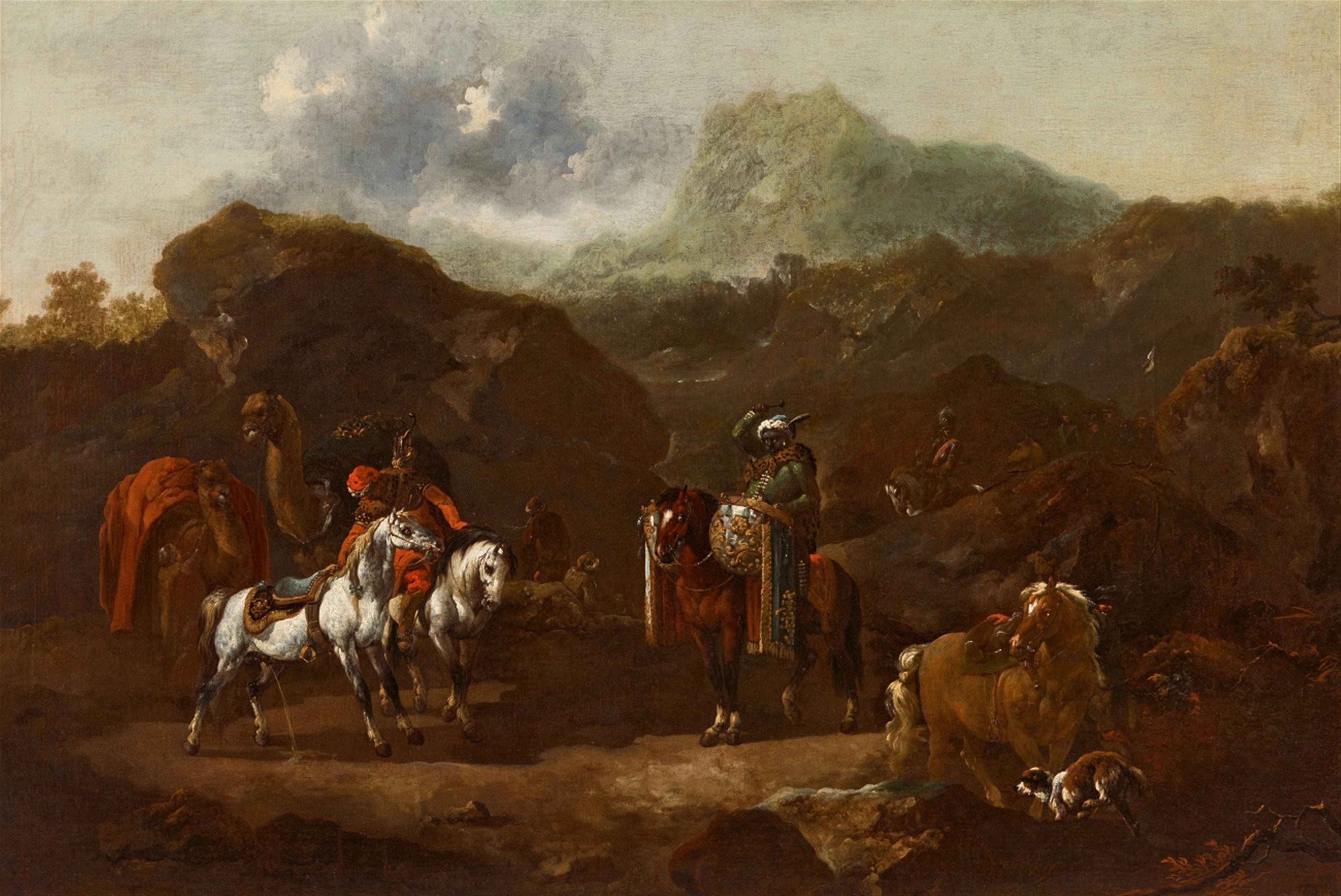 Flemish School 17th century - Landscape with Riders Resting - image-1