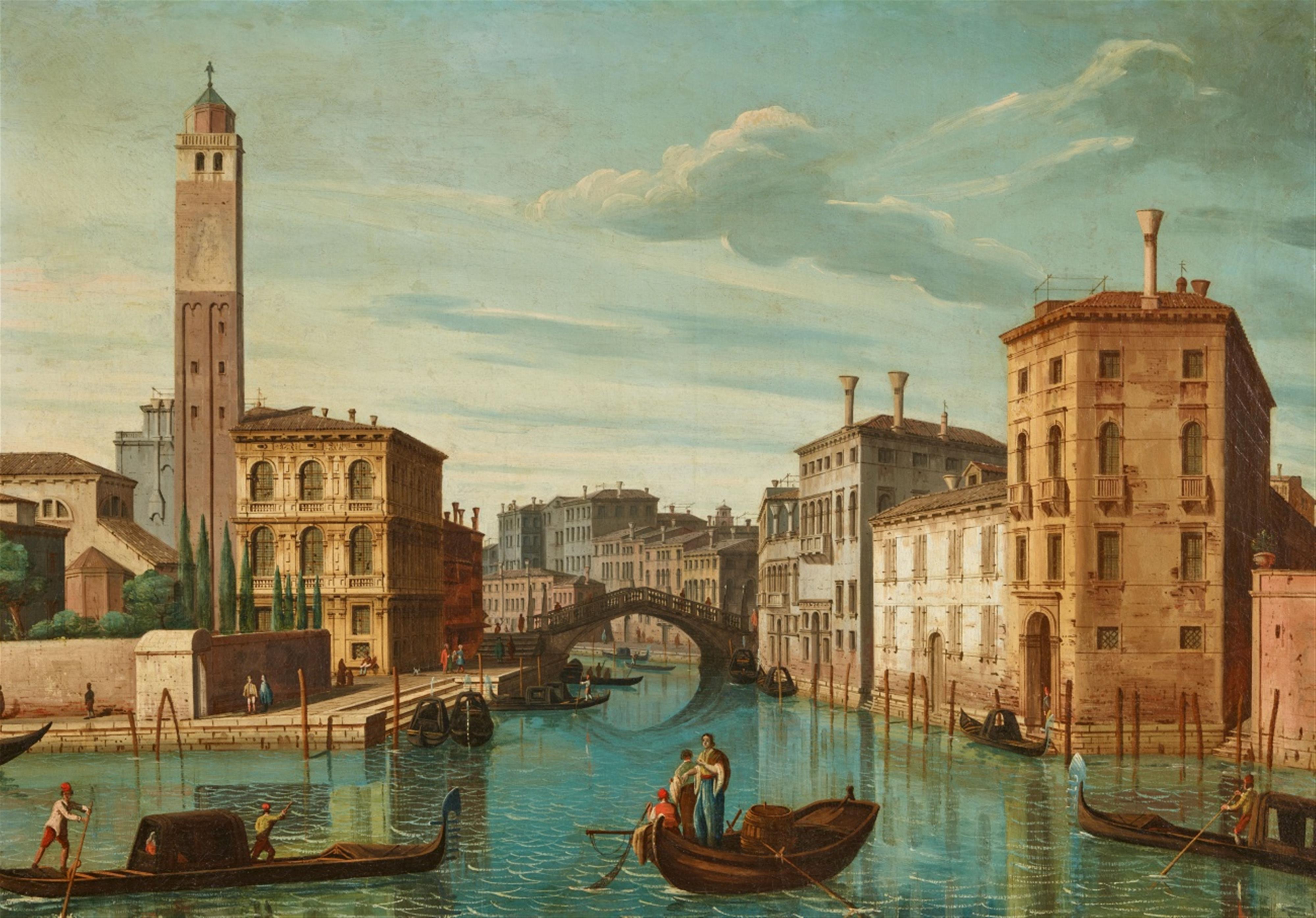 Venetian School 18th century - The Entrance to the Cannaregio with the Church of San Geremia and the Rialto Bridge - image-1