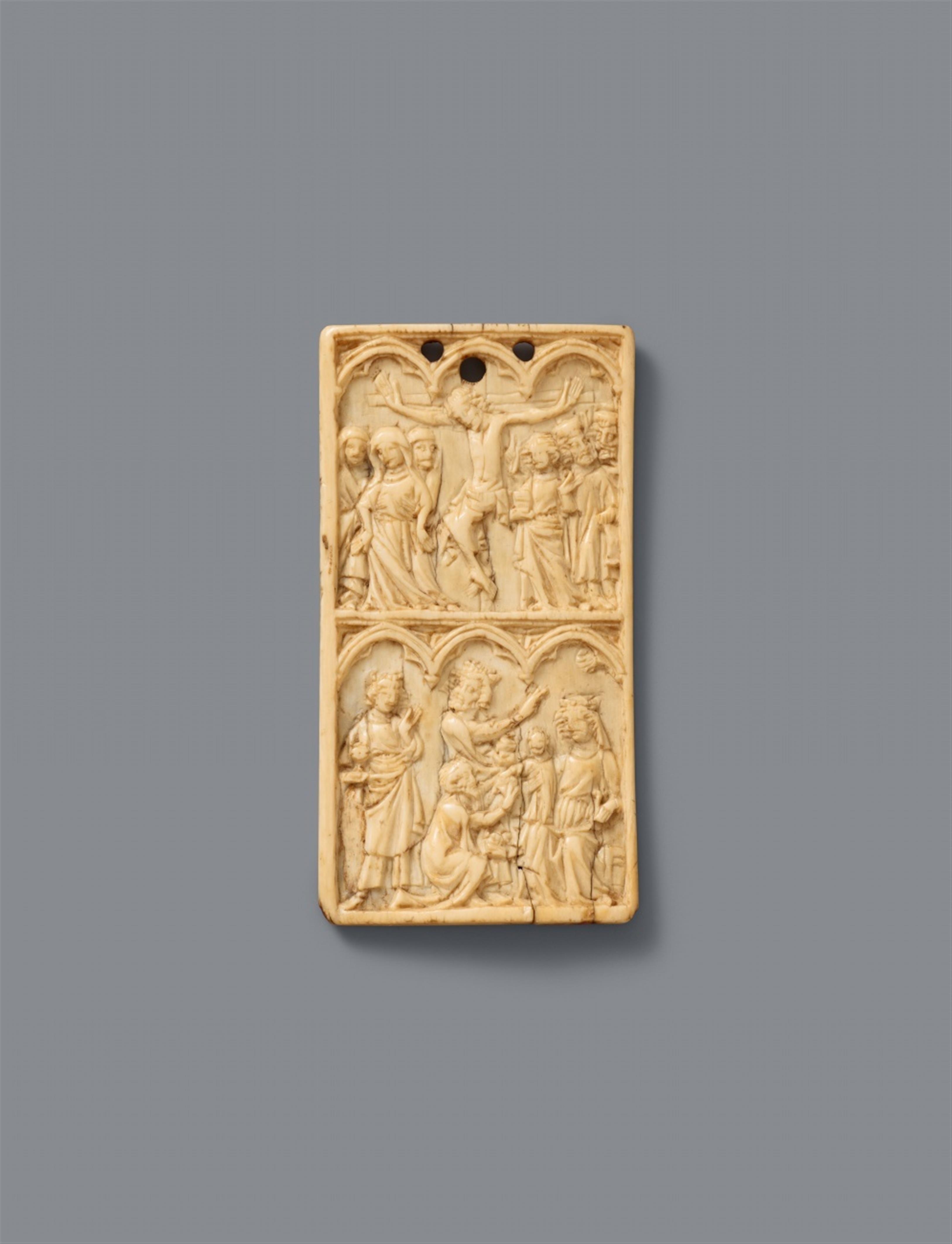 France 2nd half 14th century - A French carved ivory relief with the Crucifixion and the Adoration of the Magi, second half 14th century - image-1