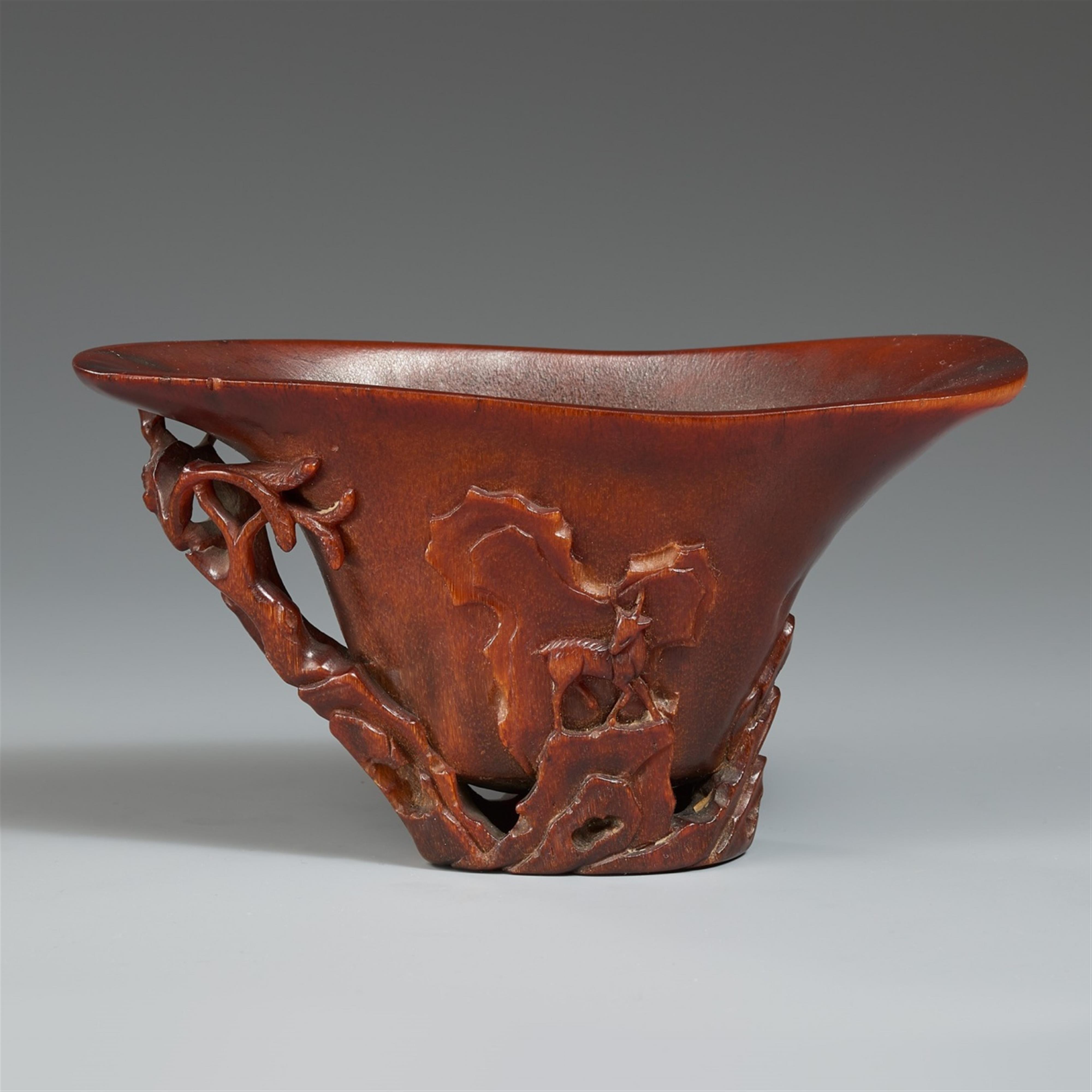 A deer and monkey rhinoceros horn libation cup. 17th/18th century - image-3