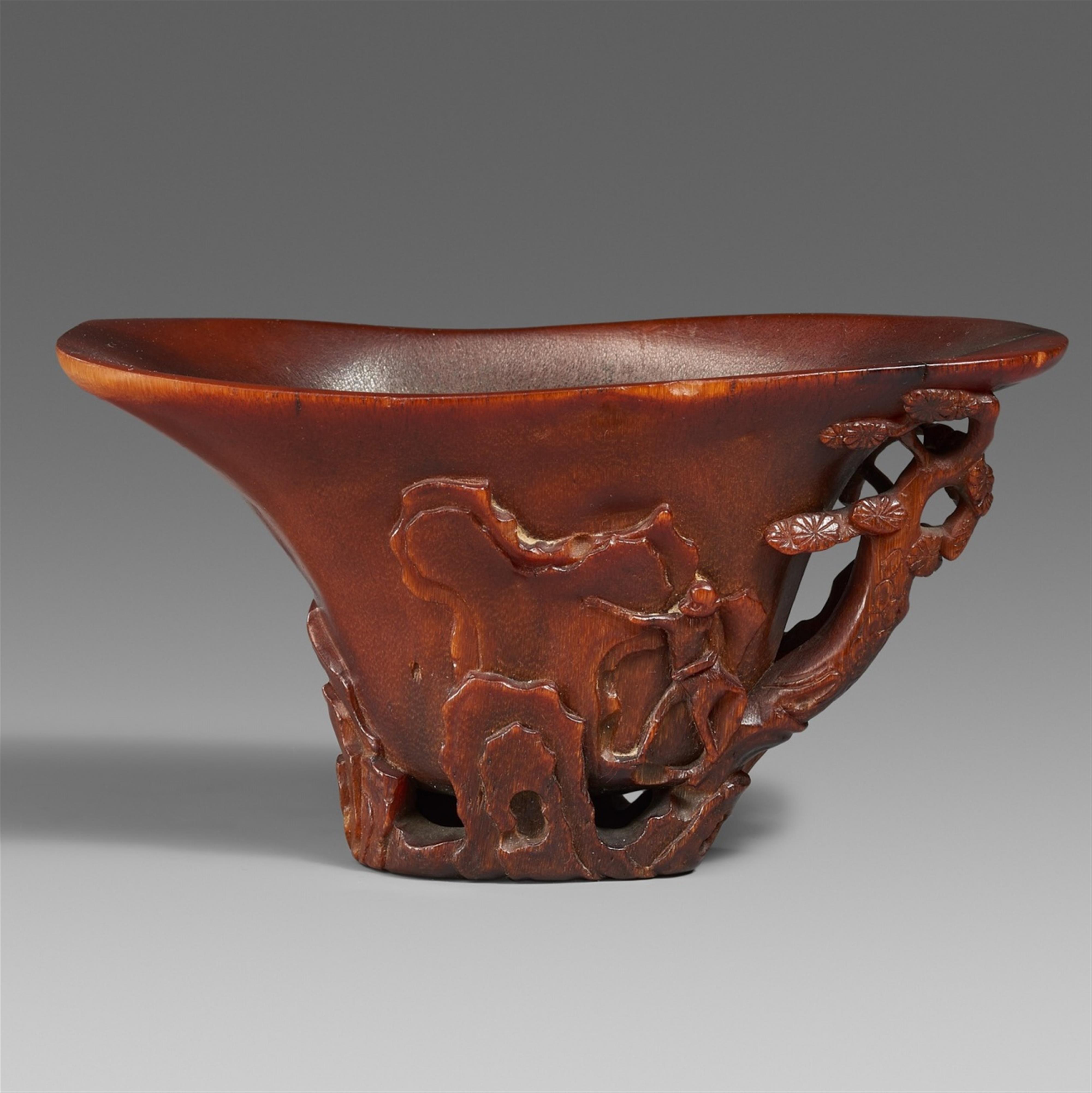 A deer and monkey rhinoceros horn libation cup. 17th/18th century - image-1