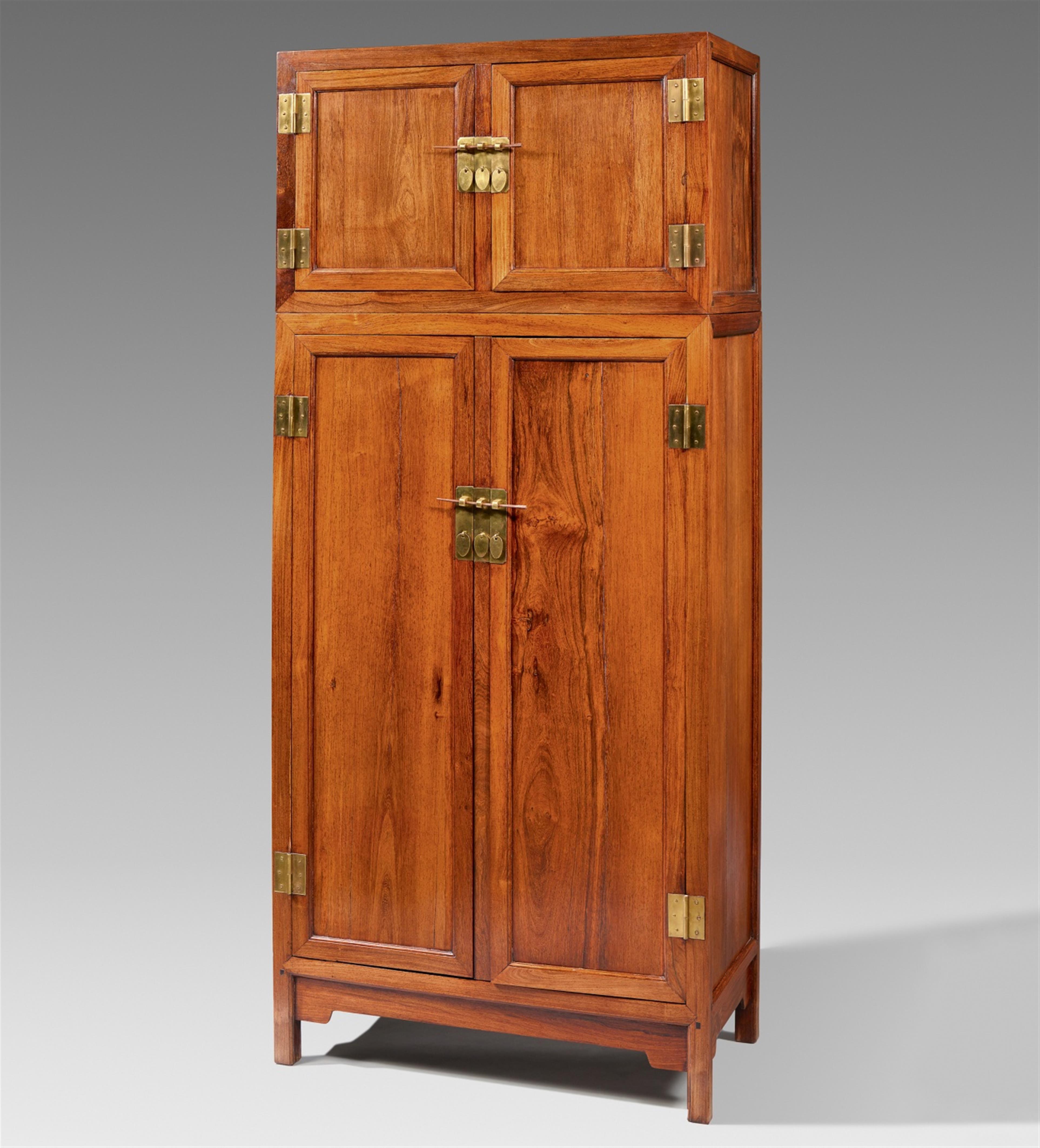 A pair of possibly huanghuali wood compound wardrobes with a top cupboard. 19th/20th century - image-2