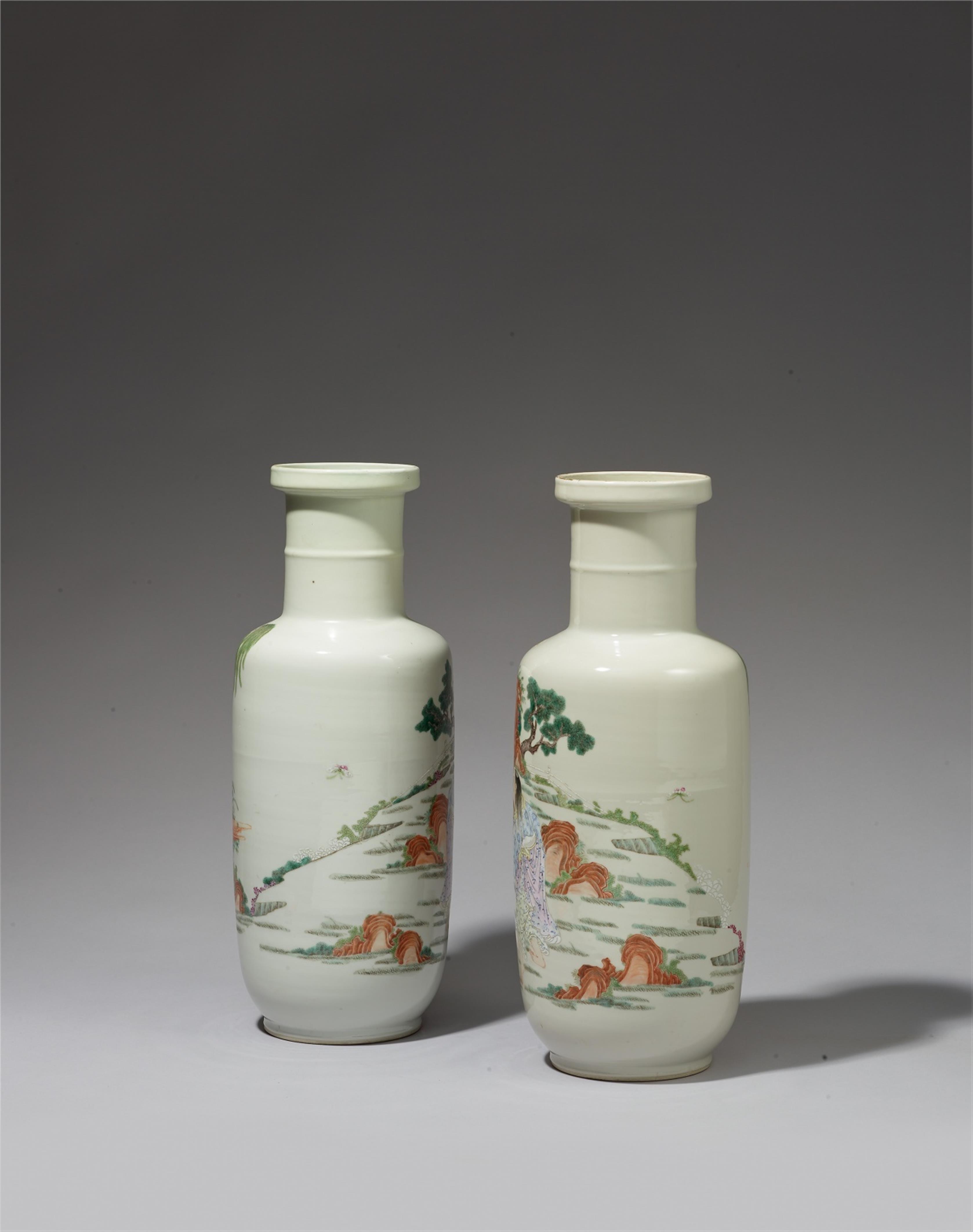 A pair of famille rose-rouleau vase. Republic period (1912–1949) - image-2