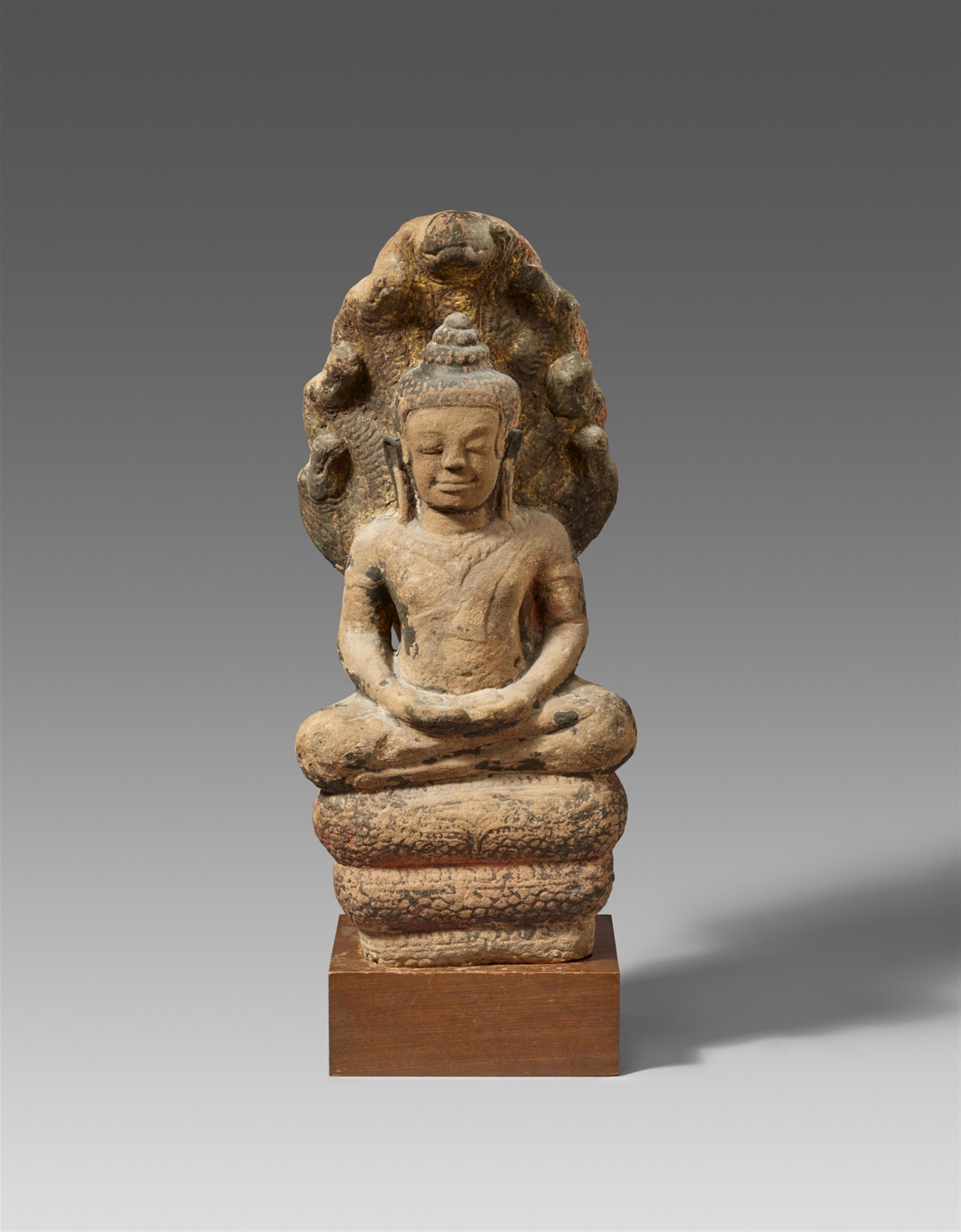 A Lopburi sandstone figure of Buddha Mukhalinda. Thailand. 13th century - image-1