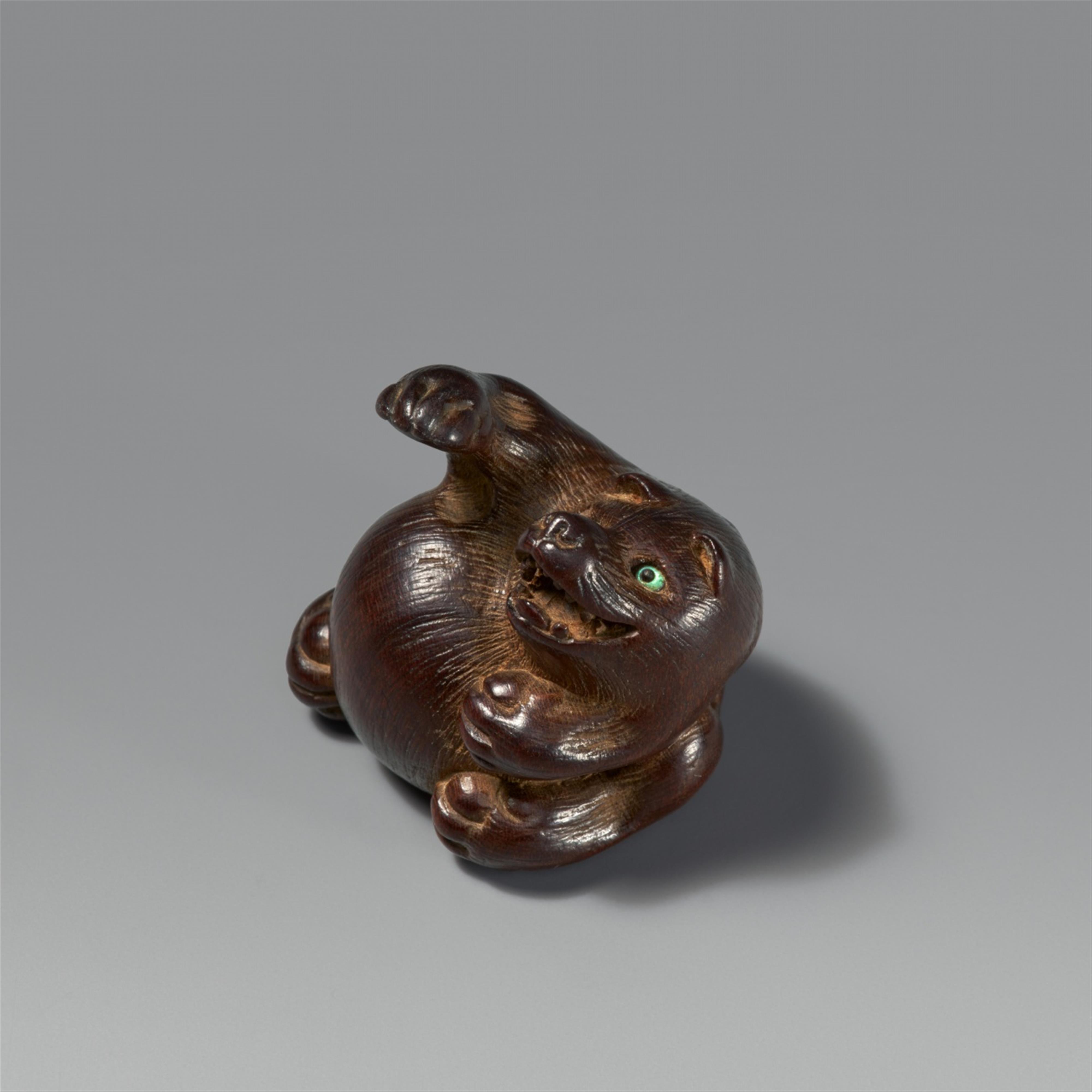 A wood netsuke of a tanuki. 19th century - image-1