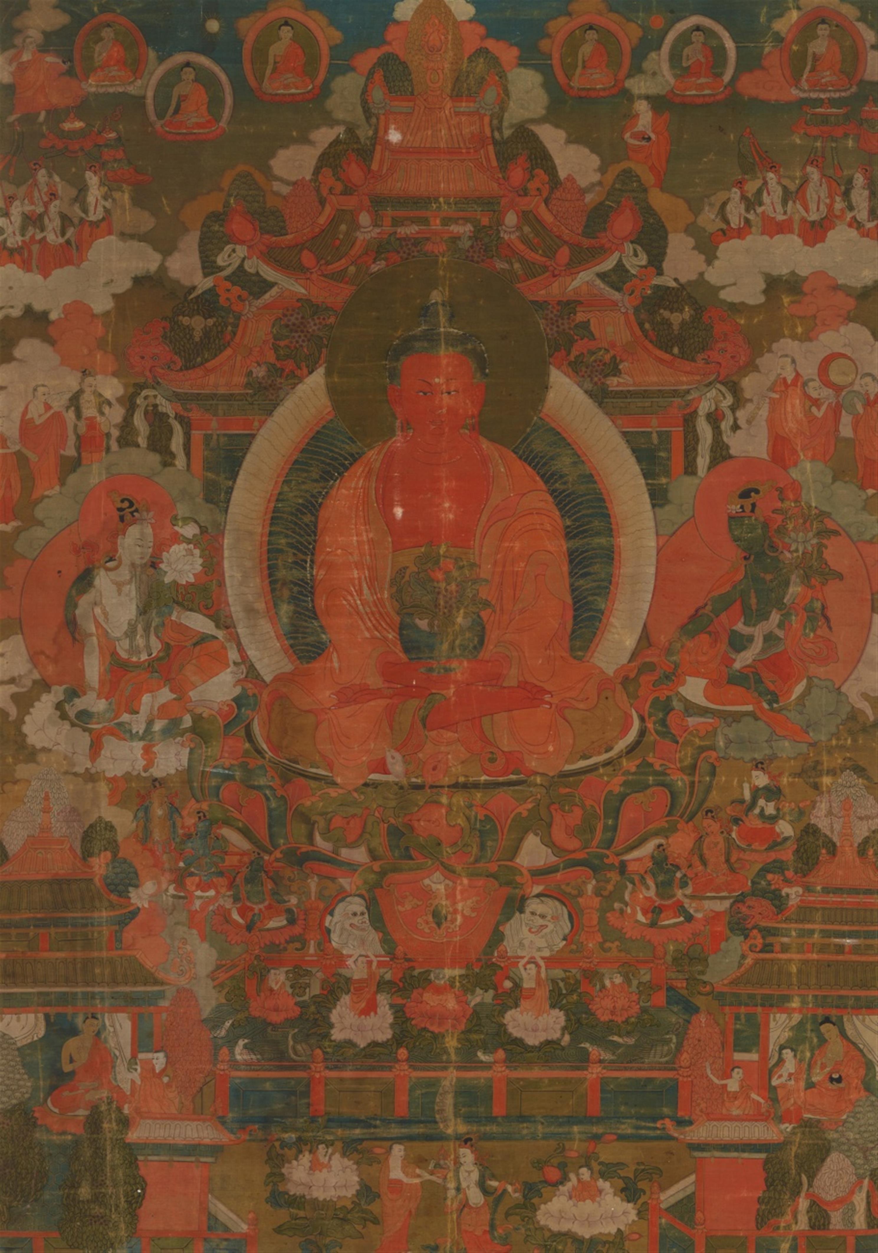 A Tibetan thangka of Amithaba in Sukhavati Heaven. 19th century - image-1