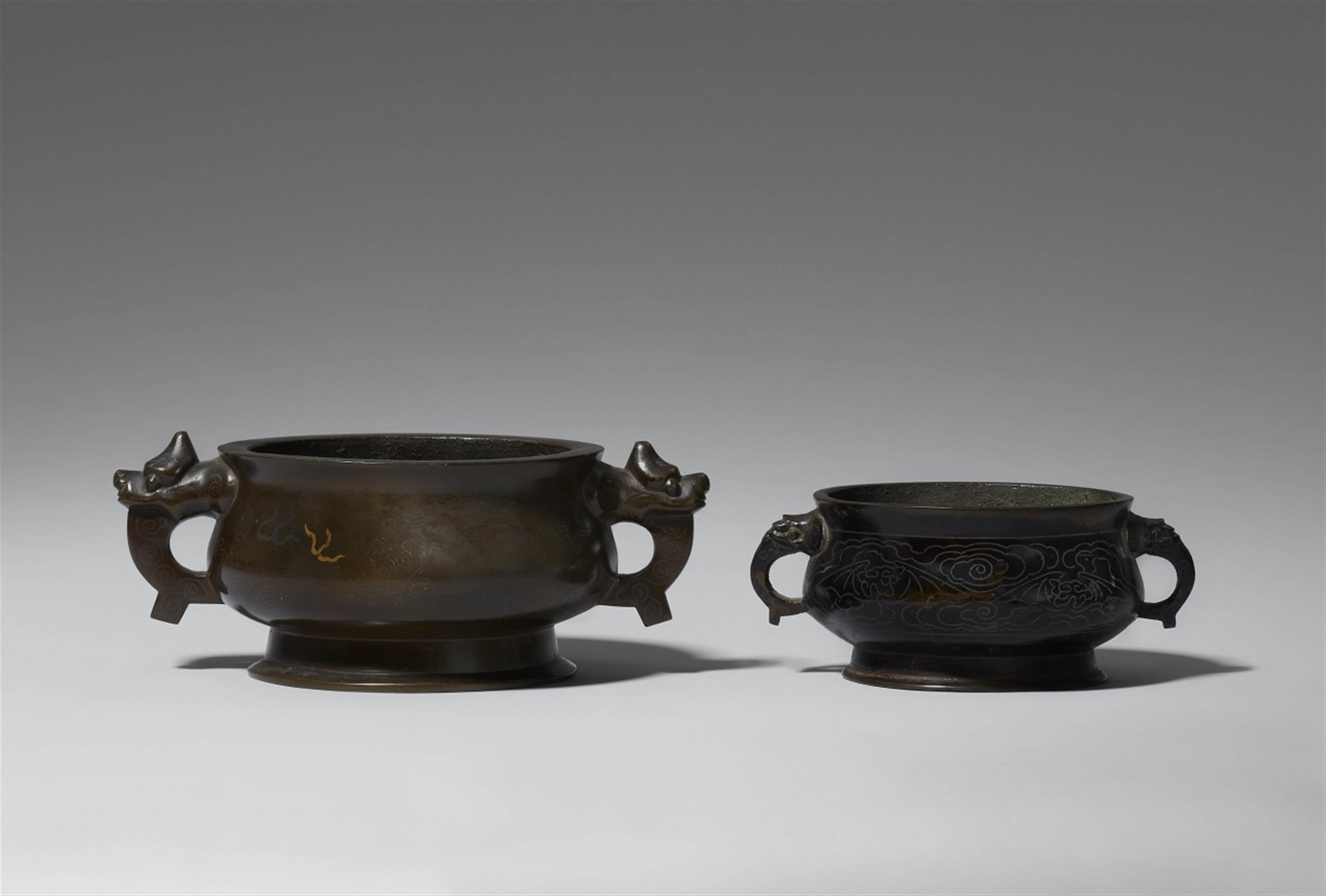 Two inlaid bronze incense burners. Qing dynasty, 18th/19th century - image-2