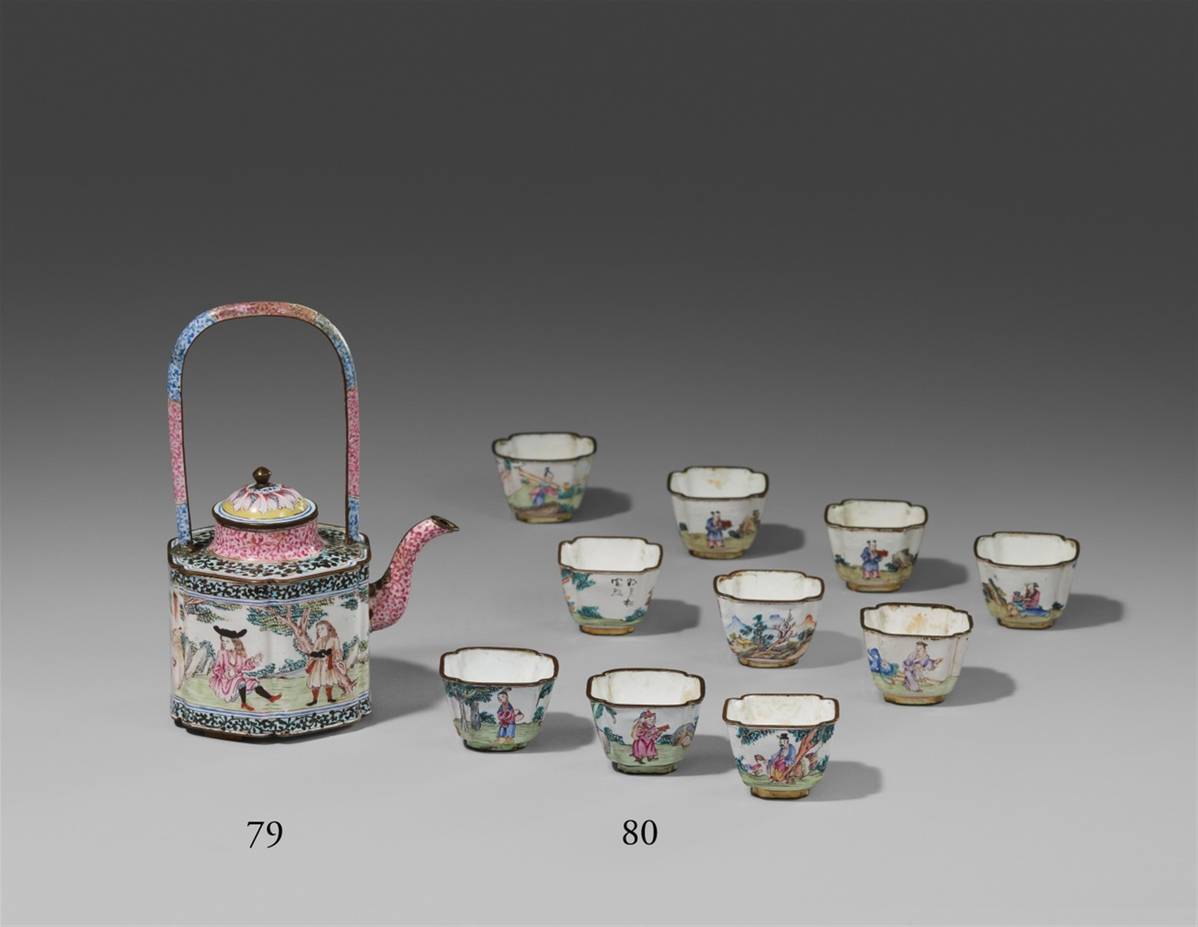 Ten painted enamel small square ceremonial wine cups. Canton. 18th century - image-1