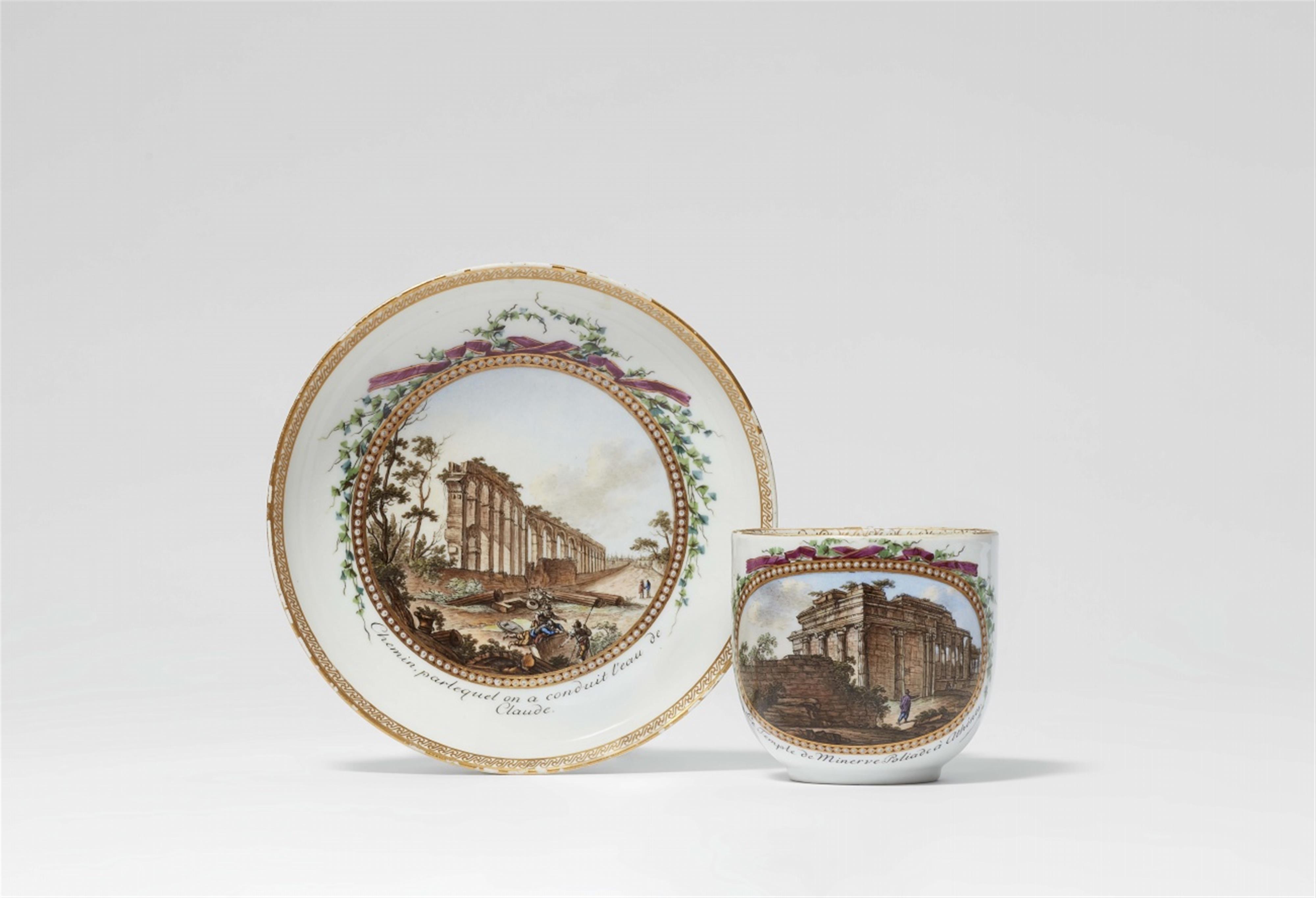 A Meissen porcelain cup and saucer with Greek and Roman ruins - image-1