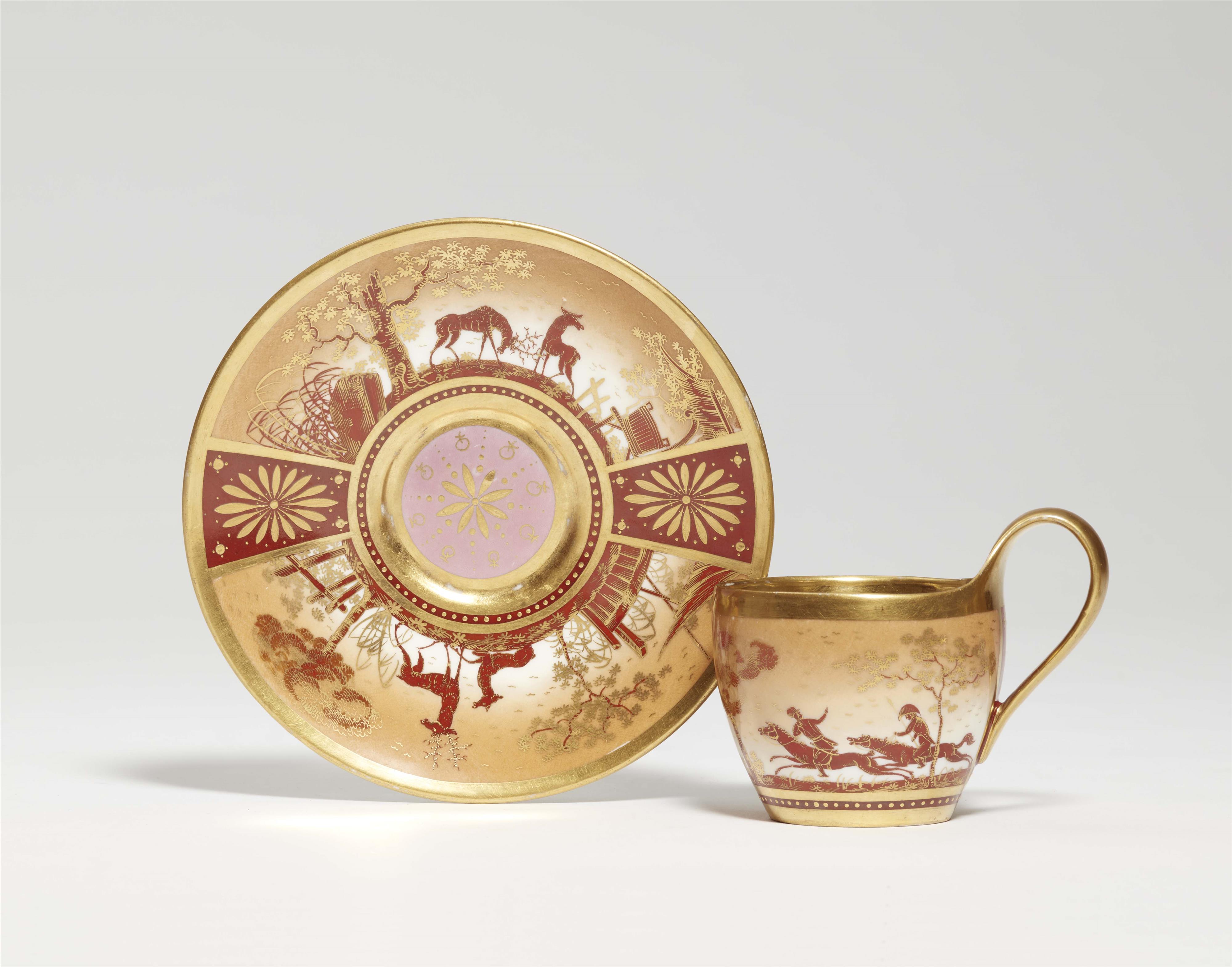 A rare Berlin KPM porcelain cup with a hunting scene - image-1