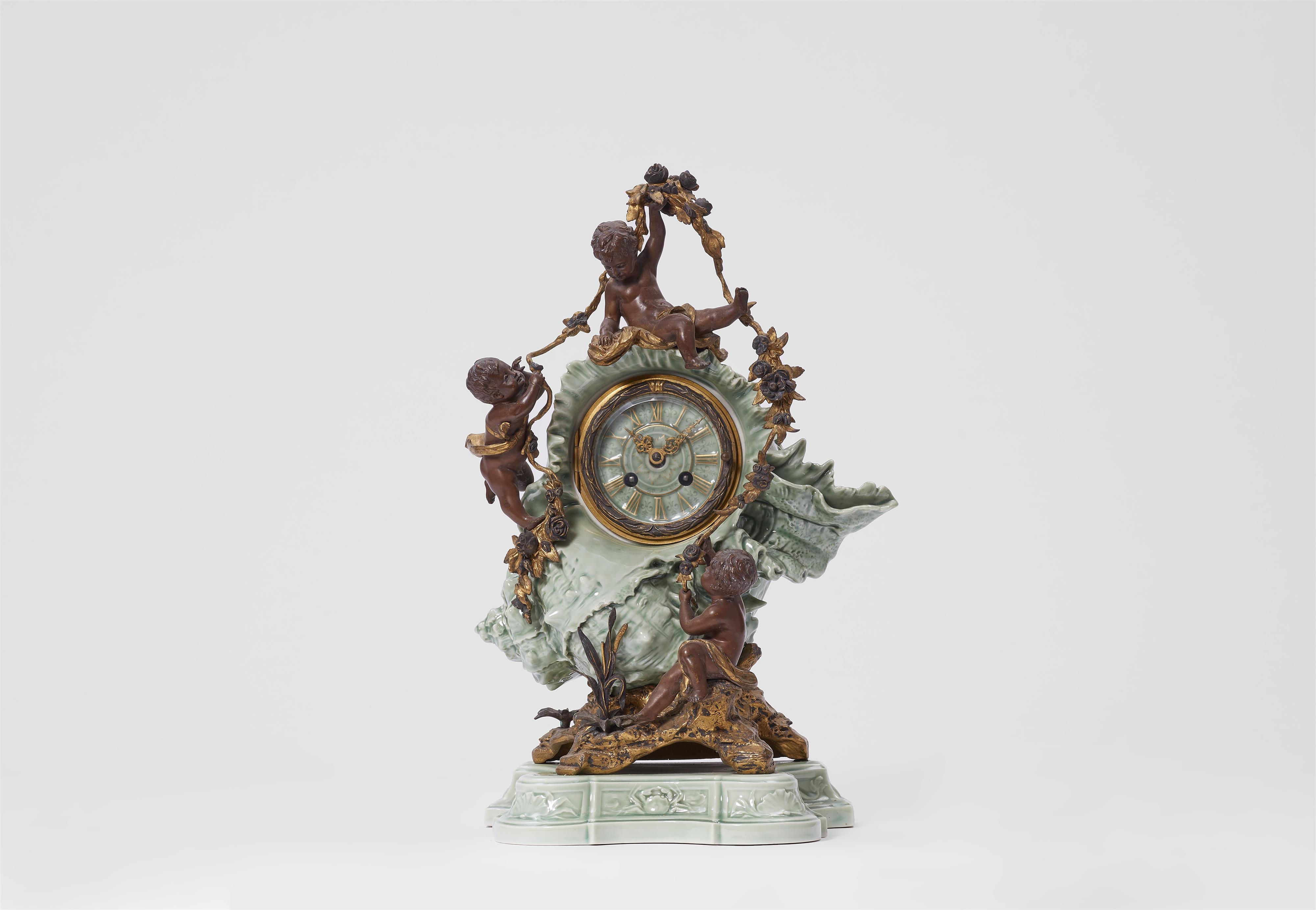 A bronze-mounted Berlin KPM Seger porcelain clock formed as a sea snail - image-1