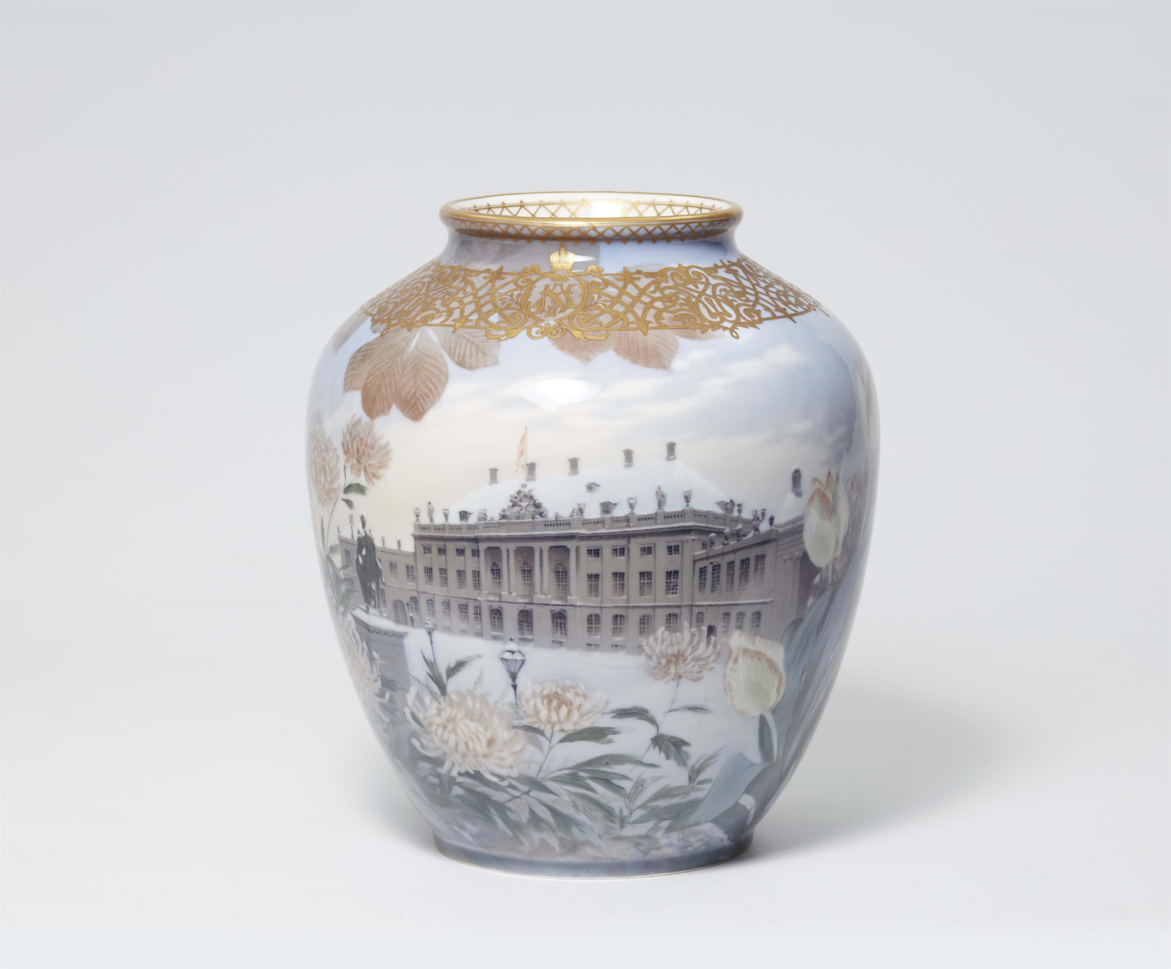 An important Royal Copenhagen porcelain vase commemorating Tsar Nicholas II and Alix of Hesse-Darmstadt, later Tsarina Alexandra Fjodorovna - image-1